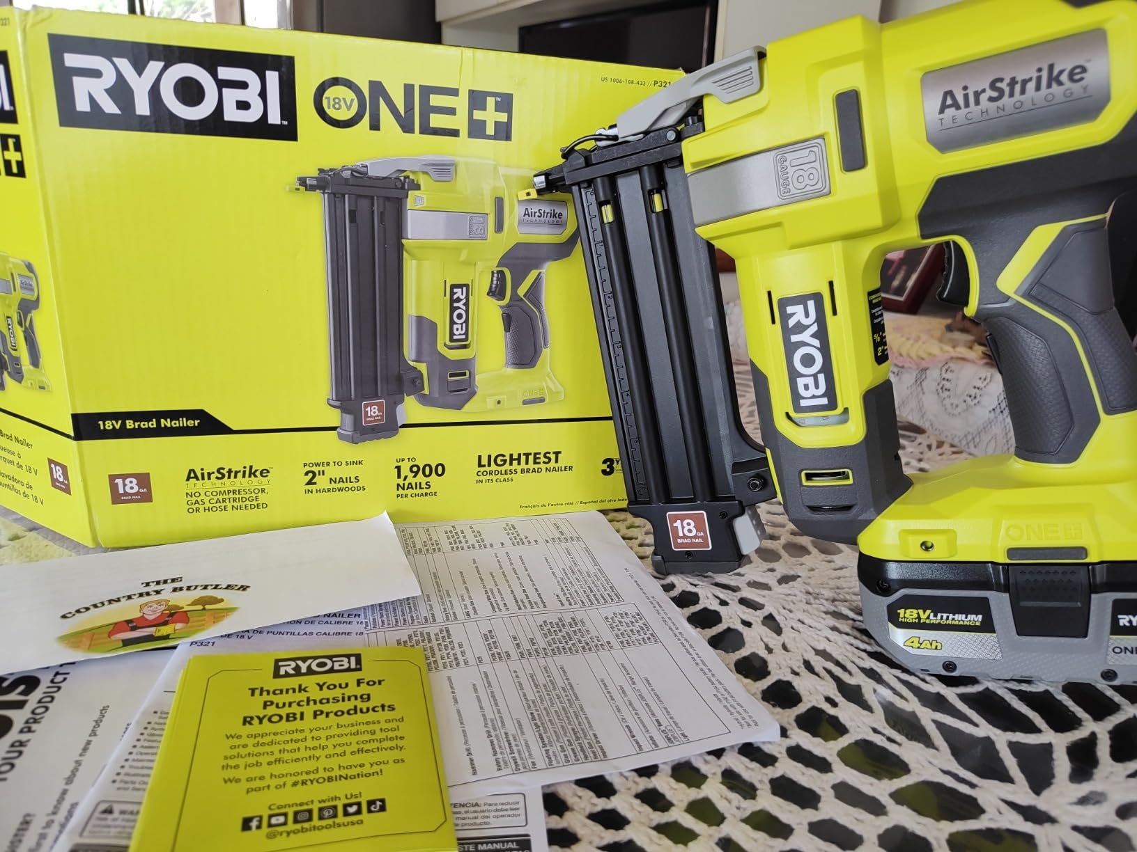 Ryobi 18V ONE+ 18-Gauge Cordless Airstrike Brad Nailer (Tool Only) P321 customer photo 1