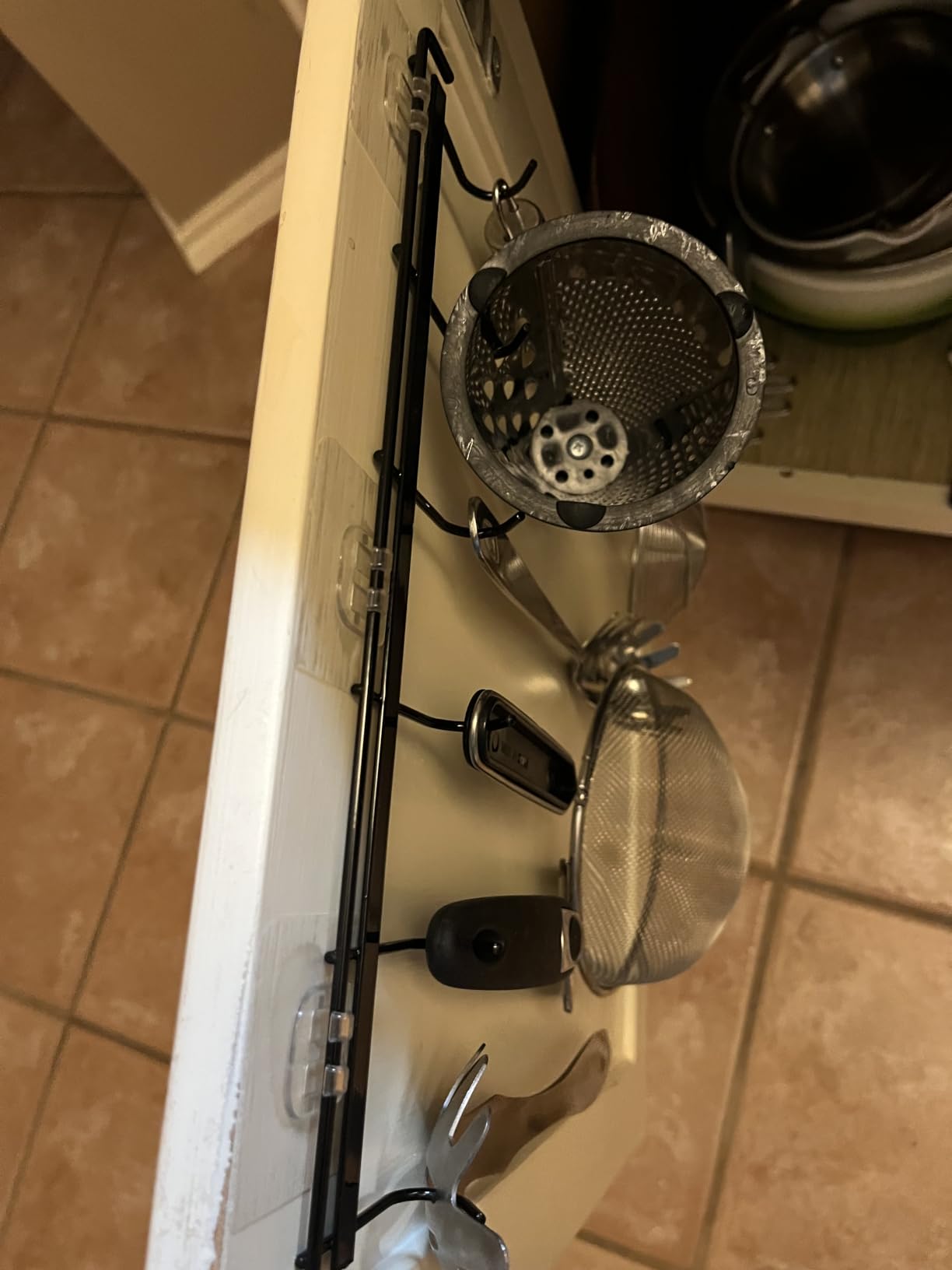 Kitchen Utensil Hanger, Adhesive Utensil Holder, Black, 2 Pcs | Waterproof and Rustproof, Polished Finish, No Drilling, 12 Hooks, Fits for Cups, Spoons, Spatulas, Ladles, Oven Mitts, Pots customer photo 1