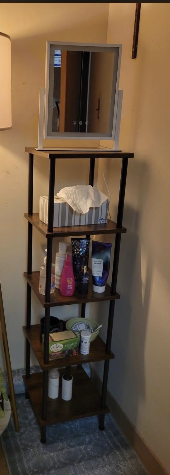 HOOBRO 6-Tier Corner Shelf, Corner Square Rack Display Shelf, Tall Storage Rack Plant Stand, Bookcase for Small Spaces, Living Room, Home Office, Kitchen, Rustic Brown and Black BF55CJ01 customer photo 1