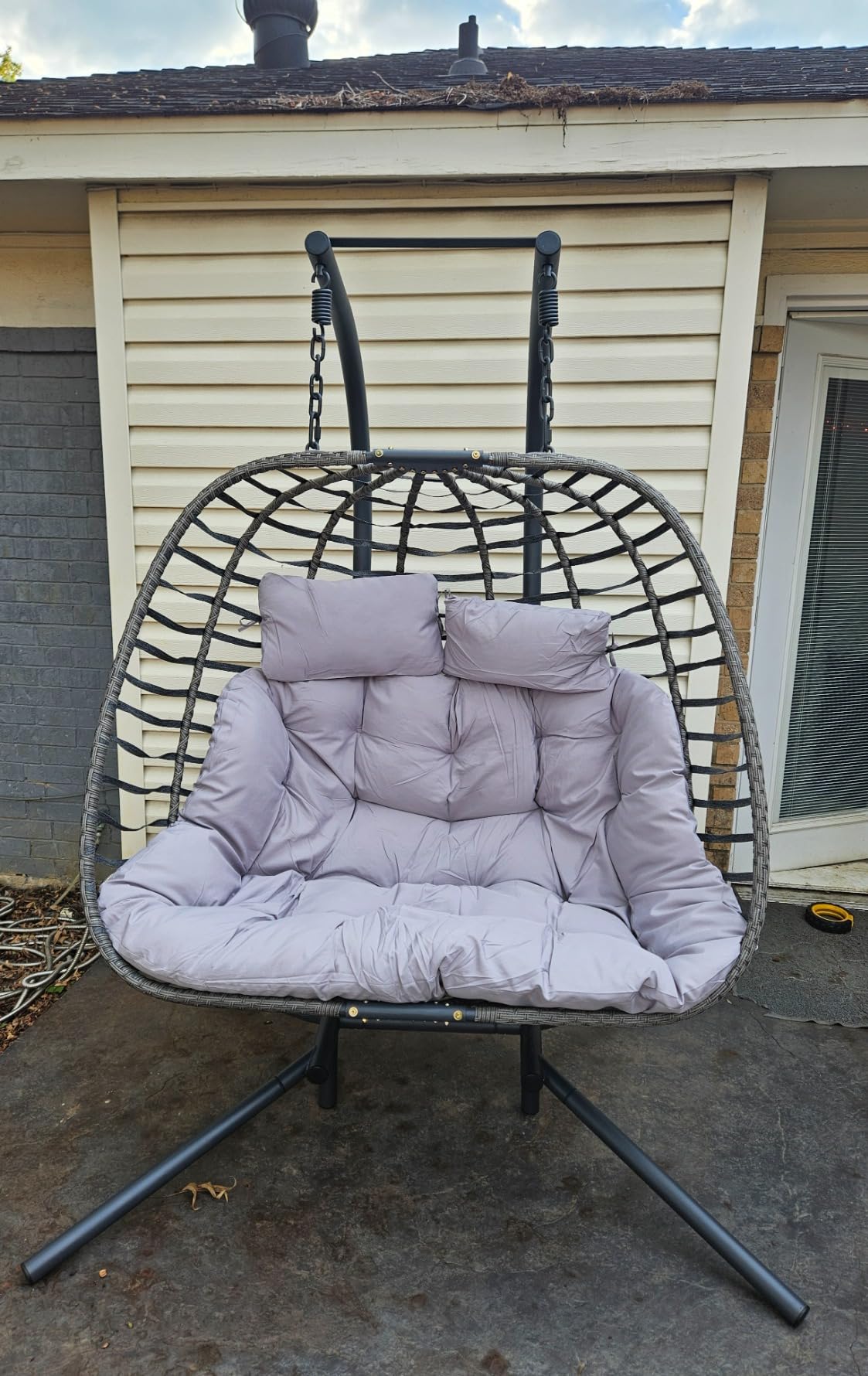 2 Person Hanging Egg Chair with Stand for Outdoor, Patio Hand Made Rattan Wicker Double Egg Swing Chairs Hammock Chair with UV Resistant Cushion and Metal Frame, Porch Swing Loveseat for Backyard customer photo 1