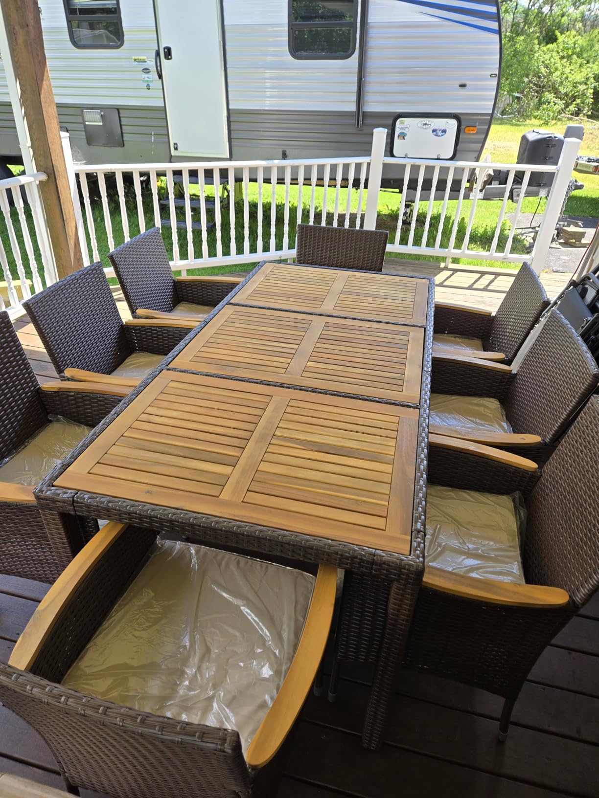 Flamaker Patio Dining Set for 6 Outdoor Acacia Wood Table and Chairs, Black customer photo 1