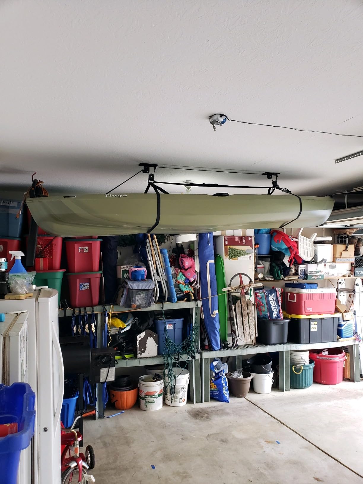 StoreYourBoard Kayak and Canoe Ceiling Hoist – Overhead Garage Storage Rack for Kayaks, Canoes, and Paddle Gear – Heavy Duty Pulley System Indoor Ceiling Mount customer photo 2