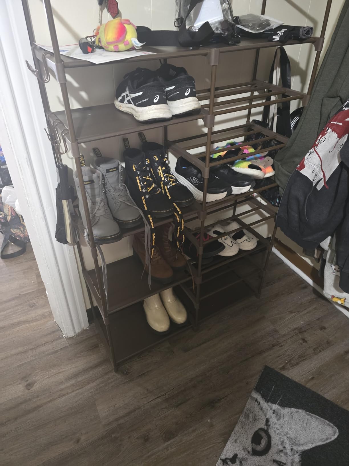 ROJASOP Shoe Rack Organizer, 8-Tier Metal Shoe Rack for Closet Entryway Garage, 26-32 Pairs Tall Shoe Boot Storage Shelf with 15 Hooks, Stackable Large Shoe Stand customer photo 2
