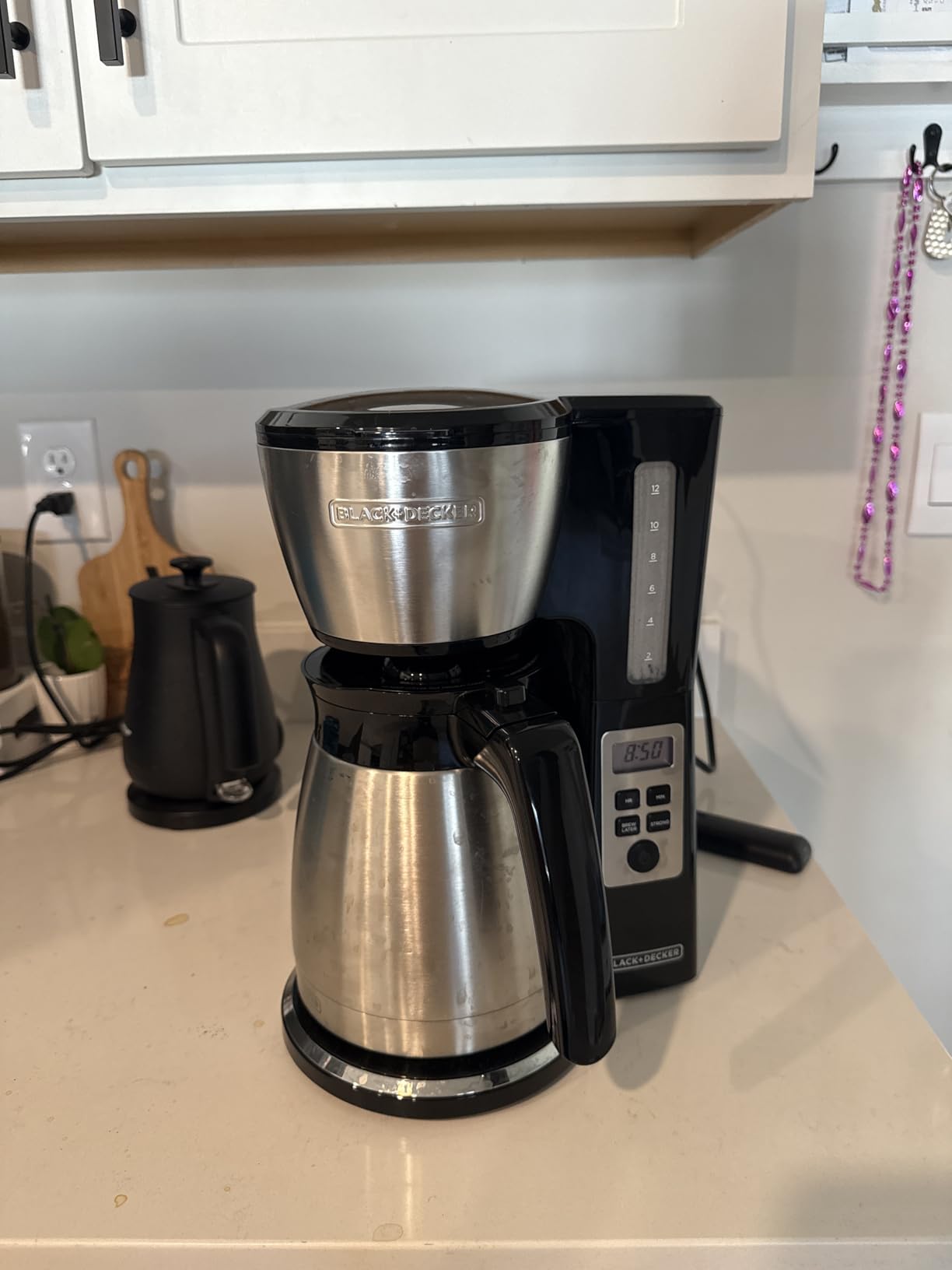 BLACK+DECKER 12 Cup Thermal Programmable Coffee Maker with Brew Strength and VORTEX Technology, Black/Steel, CM2046S customer photo 1
