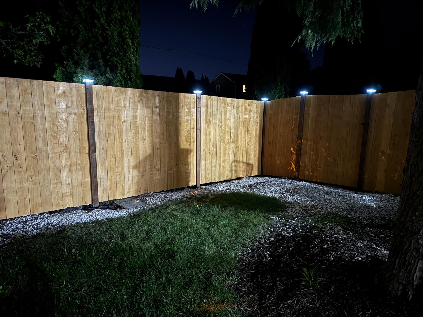JOFIOS Solar Post Cap Lights Outdoor 12pack, Waterproof Solar Powered Deck Fence Post Lights for 4x4 Wood/Vinyl Posts, Solar Outdoor LED Light with Cool/Warm Lighting Decorate Garden Patio Porch… customer photo 2