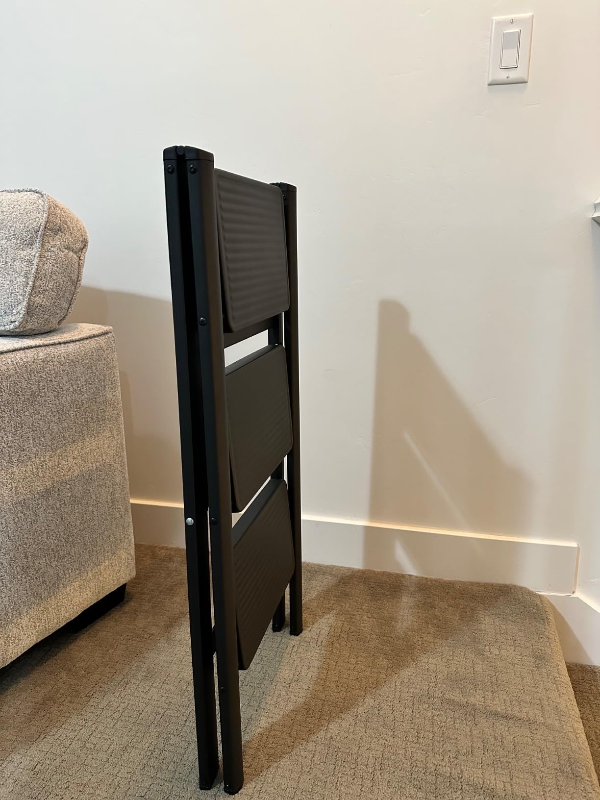Double Elite Folding 3 Step Ladder, Sturdy Small Step Stool for Adults, Safer Full Steel Multi-use Kitchen Ladder for Home, Closet Step Stool Ladder with Wide Pedals, Black, 3-Step customer photo 1