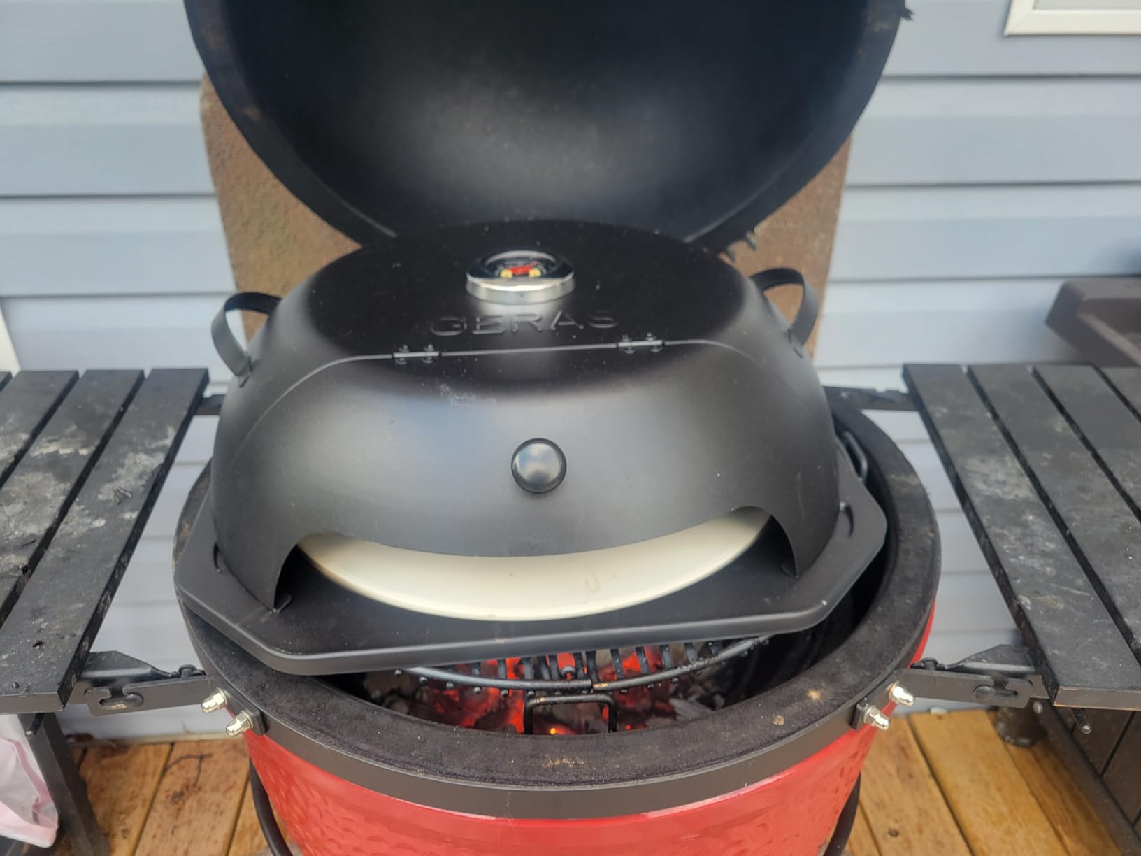 HeatGuard Pro Geras Pizza Oven for Grill - Grill Top Pizza Oven For Outdoor Camping - Pizza Stone, Pizza Peel Kit - Portable Backyard BBQ Pizzas Maker Charcoal, Pellet, Propane Gas Wood Attachment customer photo 1