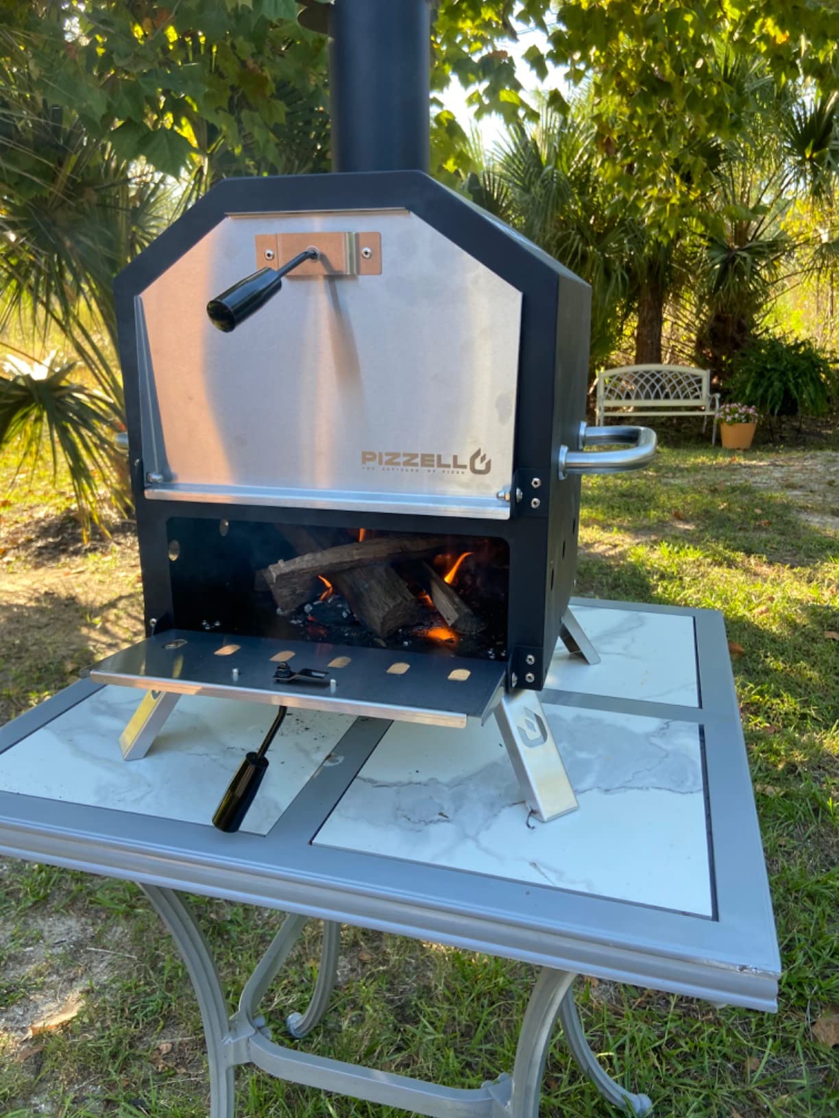 PIZZELLO 16 inch Outdoor Pizza Oven, Wood Fired 2-Layer Pizza Oven | Portable Pizza Maker with Stone, Pizza Peel, Cover, Removable Cooking Rack for Camping, Backyard, BBQ, Black customer photo 2