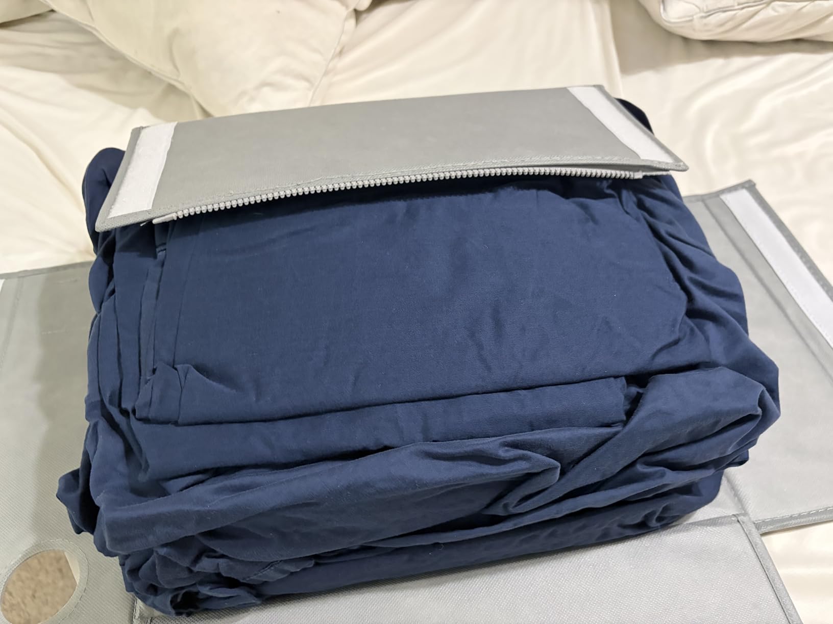 SpaceAid 4 Pack Bed Sheet Organizers and Storage, Foldable Organizer for Linen Closet, Sheets Set Folder Keeper with Window XL (Queen & King Size) Organizing Bedding Container, Gray 91ZDSN-SL01-G4 customer photo 1