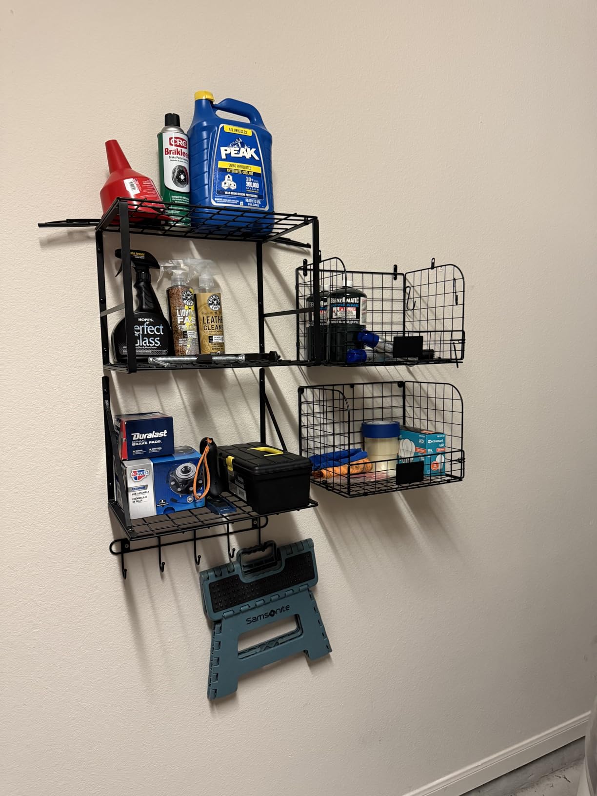 ThreeHio Garage Shelf Wall Mounted with Wire Baskets, Heavy Duty Garage Wall Shelving with Garden Tool Rack and Hooks, Wire Shelf Baskets Tool Organizer for Home Garden Yard Organization and Storage customer photo 2