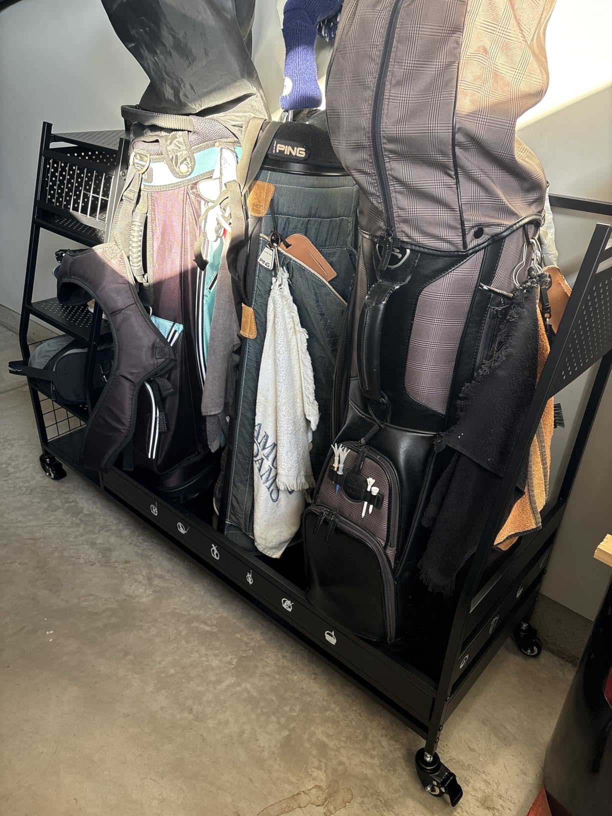 Lauren&Harold Golf Bag Organizer Garage Storage, Golf Storage Rack Stand Fits 2 Golf Bags, Golf Clubs and Other Golfing Equipment Accessories, Golf Organizer for Garage, Club, Shed, Basement customer photo 2