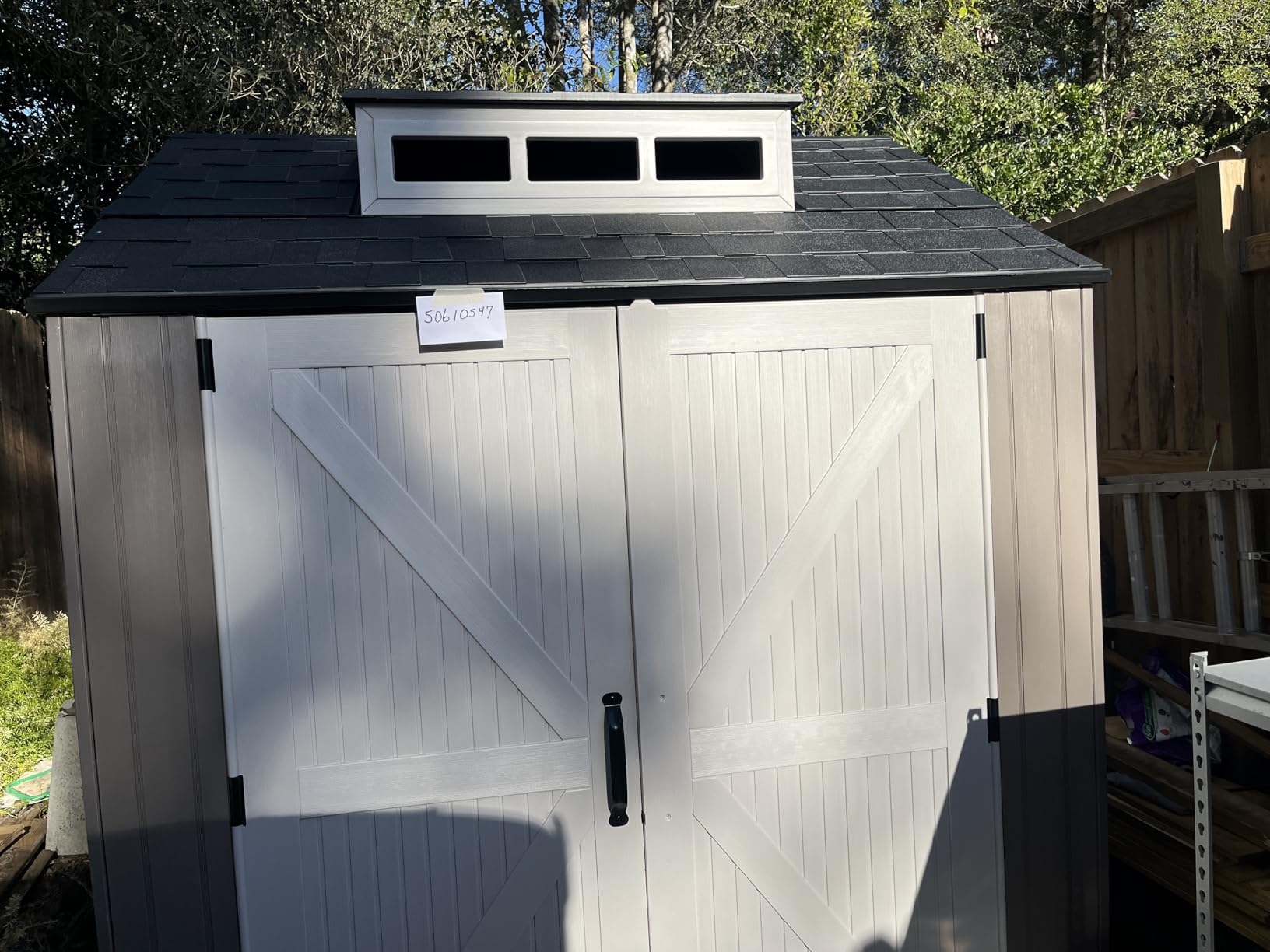Rubbermaid Large Resin Outdoor Storage Shed With Floor (7 x 7 Ft.), Weather Resistant, Brown, Organization for Home/Lawn Mower/Backyard Equipment/Bike Storage/Pool Supplies customer photo 2