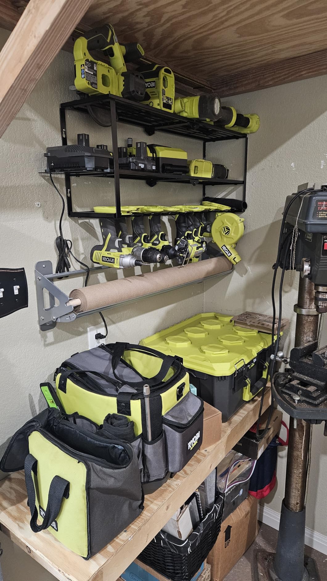 YYR Heavy Duty Power Tool Organizer Wall Mount, Cordless Drill Hanger Storage Rack, Battery Tools Holder with Charging Station Shelf for Garage Organization, Workshop, Pegboard, Shed - 32 Inch 8 Slots customer photo 2