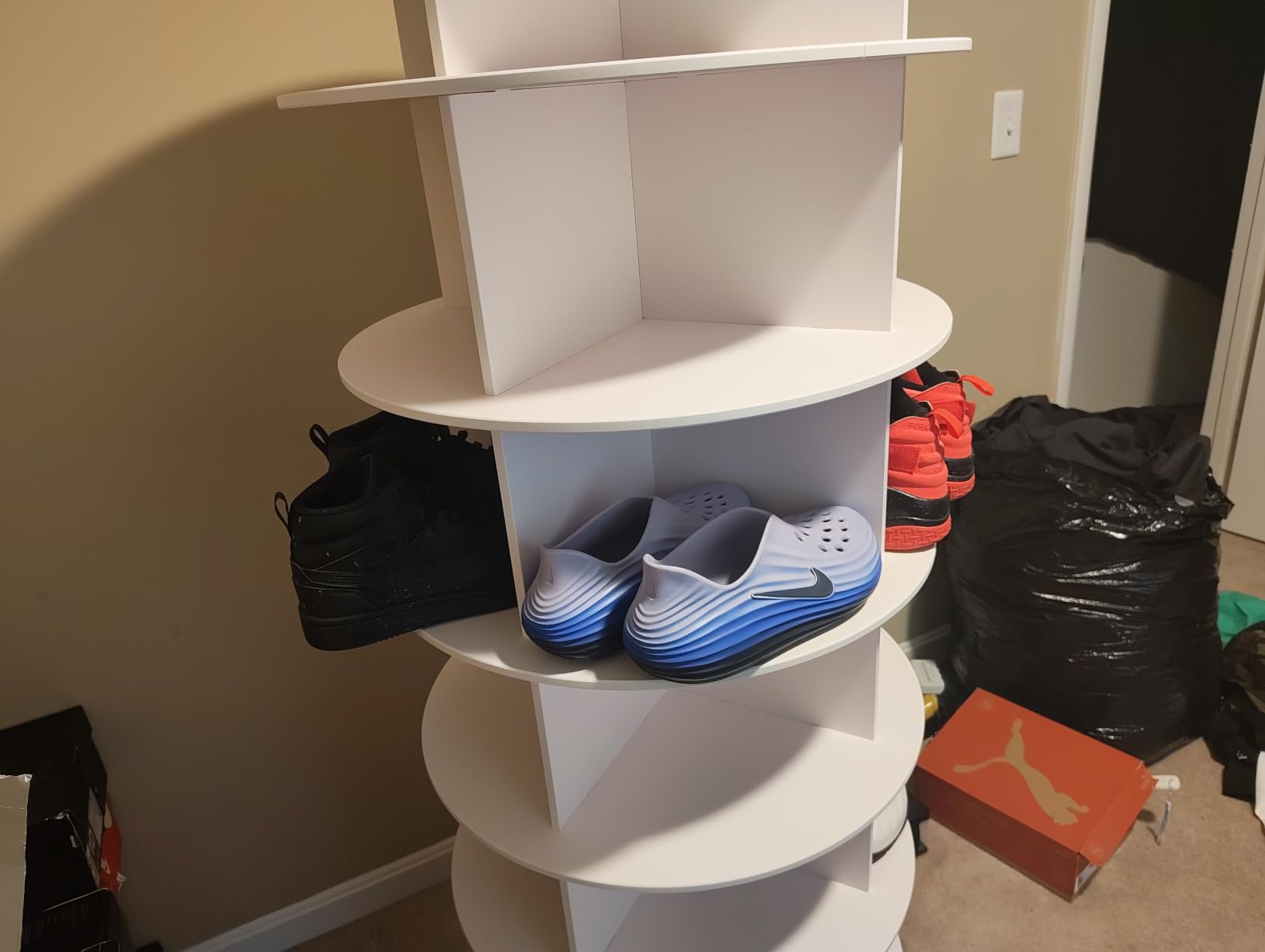SpaceAid 7 Tier Rotating Shoe Rack Tower, Spinning Shoe Display Lazy Susan, Revolving 360 Shoe Rack Storage Round Carousel, Vertical Handbag Rotate Shoes Closet Organization (7-Tier White) customer photo 2