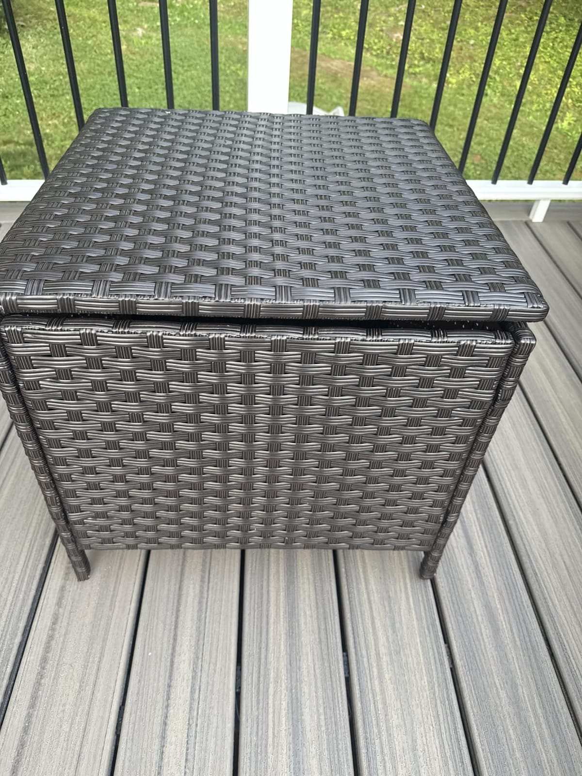 Lviden Outdoor Wicker Storage Side Table, Patio Brown PE Rattan End Table with Storage, Square Container for Furniture Covers, Toys, and Gardening Tools customer photo 2