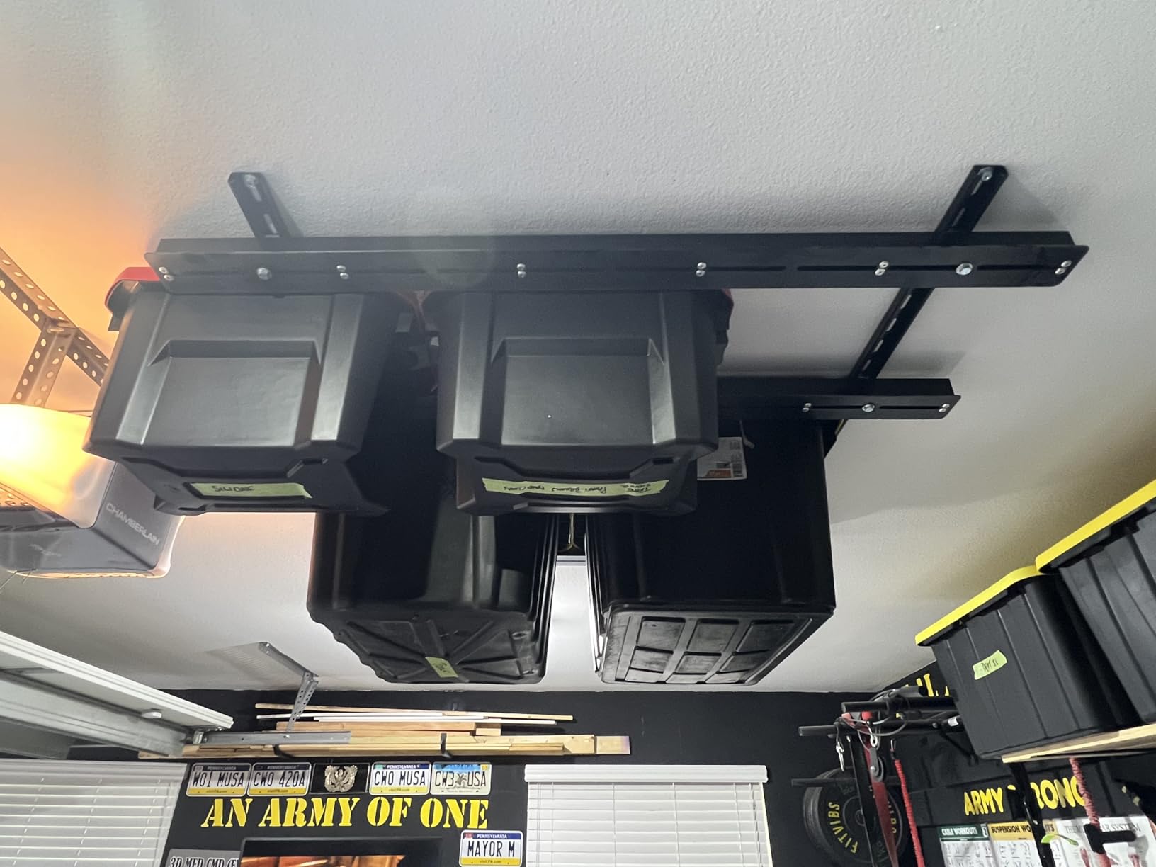 TORACK Garage Ceiling Bin Storage Rack, Overhead Tote Storage Rails System customer photo 2