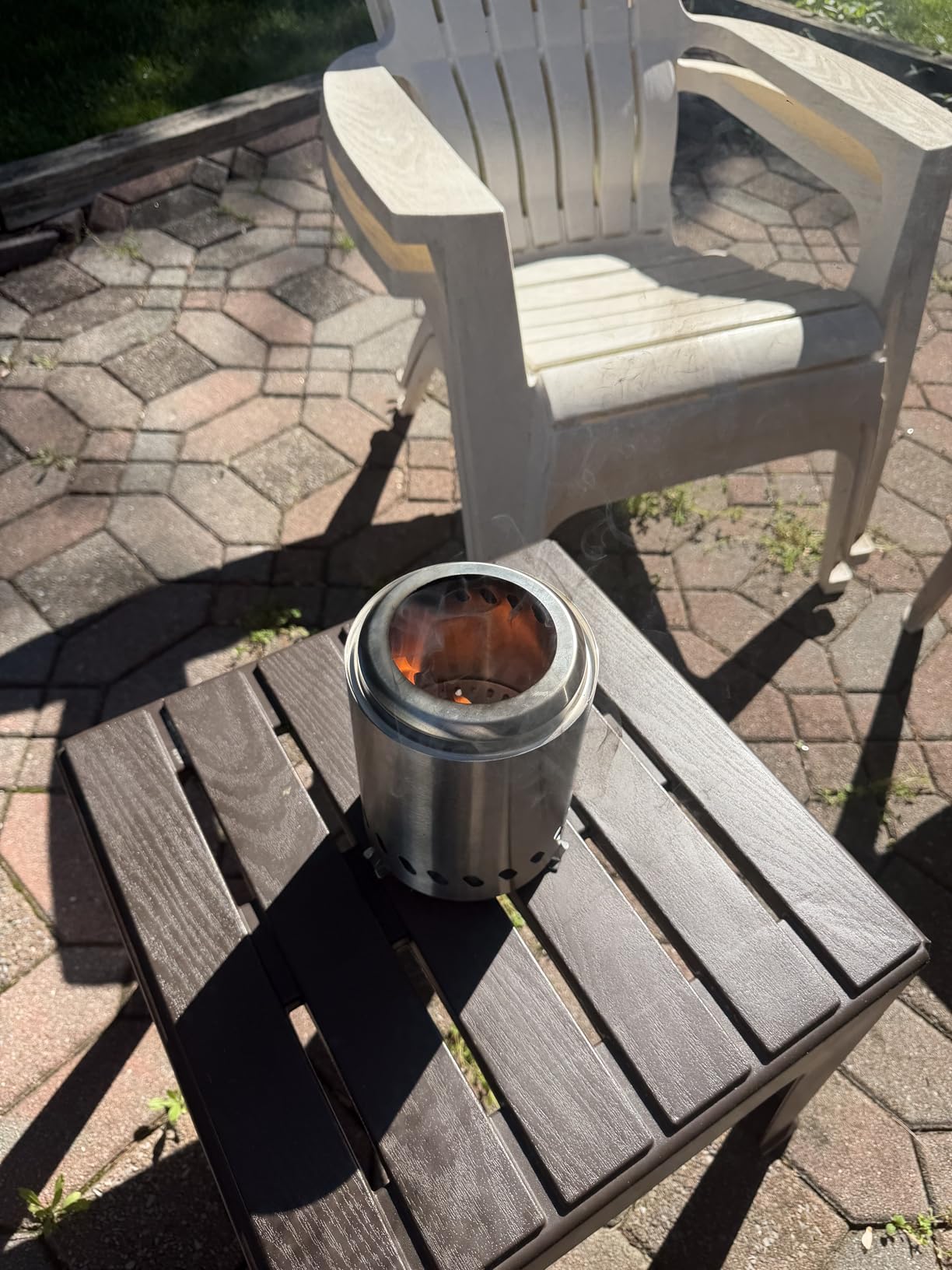 HGD Small Tabletop Fire Pit, Smokeless Table Top Firepit Outdoor, Portable Mini Stove with Carry Bag for Camping Backyard Patio Garden Picnic, Fueled by Pellets or Wood, Stainless Steel, Black customer photo 2