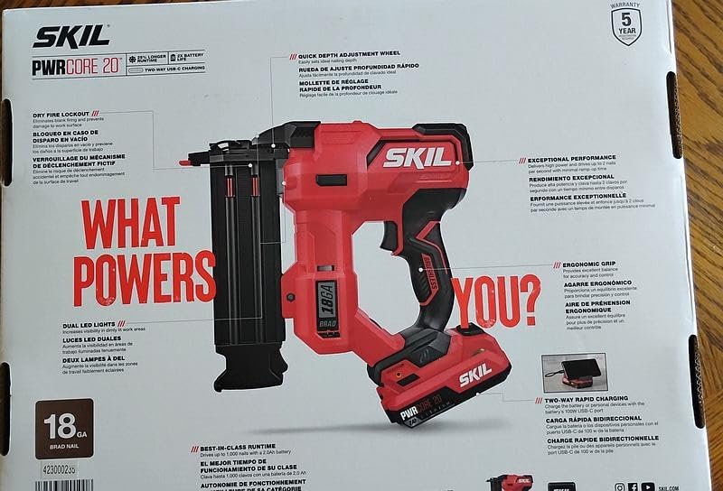 SKIL PWR CORE 20 Brushless 20V 18Ga Brad Nailer Kit including 2.0Ah USB-C Battery and Charger-NA1800B-10 customer photo 2