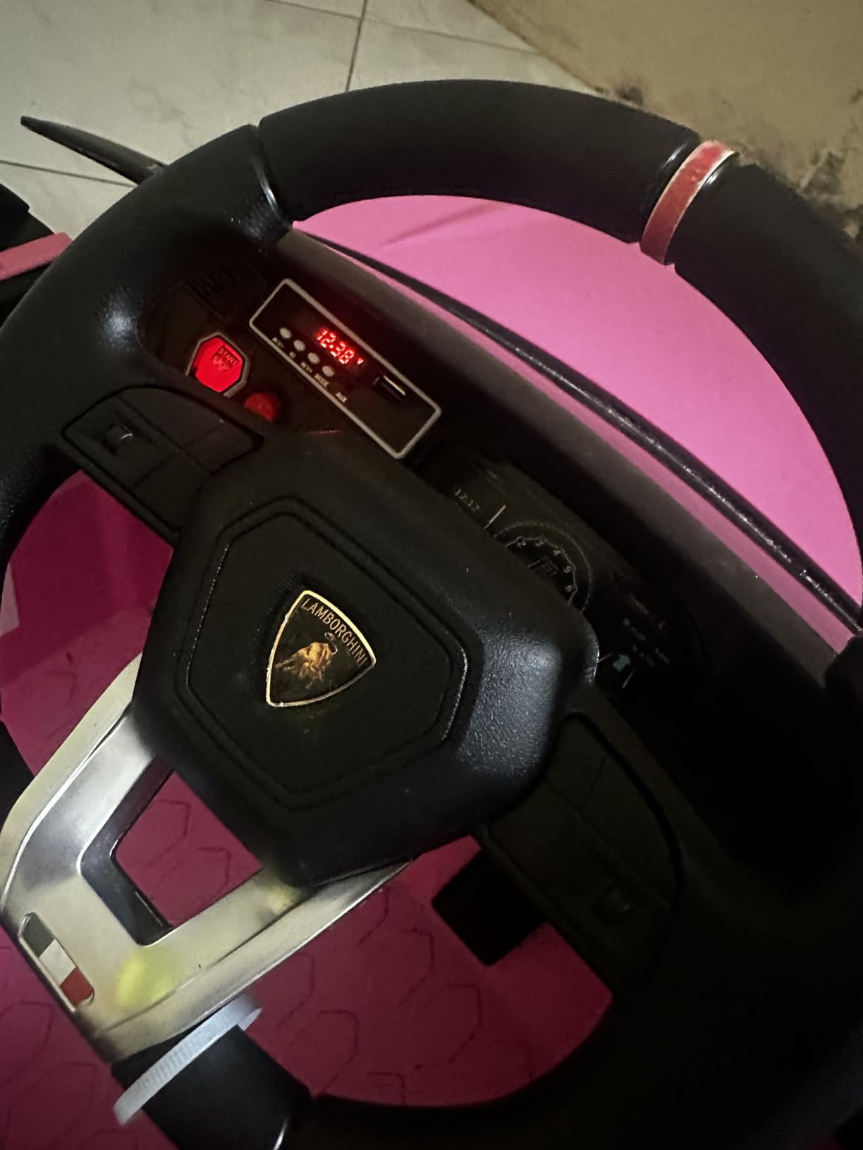 Electric Car for Kids 12V Licensed Lamborghini Ride On Car with Remote Control,Max Speed 2.5Mph,LED Lights,Music Players,Lockable Doors,Spring Suspension,Toddler Cars to Drive,Pink customer photo 2