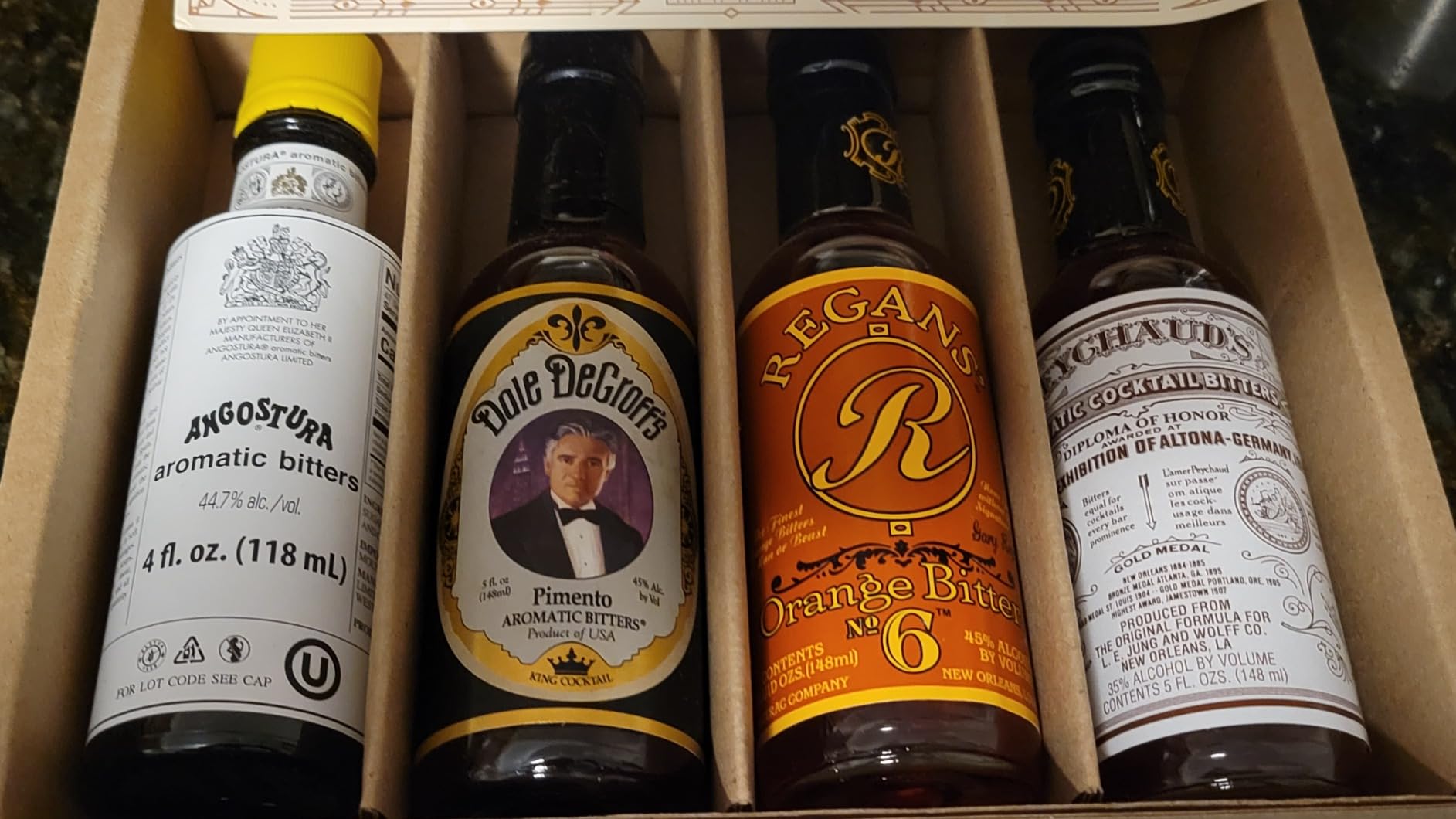 COCKTAILIER Aromatic Cocktail Bitters for Old Fashioned Gift Set - 4 Bottles: Angostura, Peychaud's, Regans' Orange, and Dale DeGroff's Pimento Bitters - Whiskey Bitters Set Sampler customer photo 1