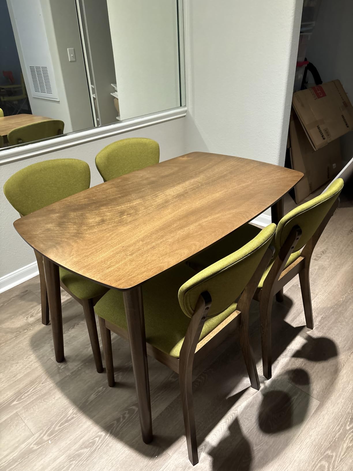 Best Choice Products 5-Piece Dining Set, Compact Mid-Century Modern Table & Chair Set for Home, Apartment w/ 4 Chairs, Padded Seats & Backrests, Wooden Frame - Walnut/Charcoal customer photo 2