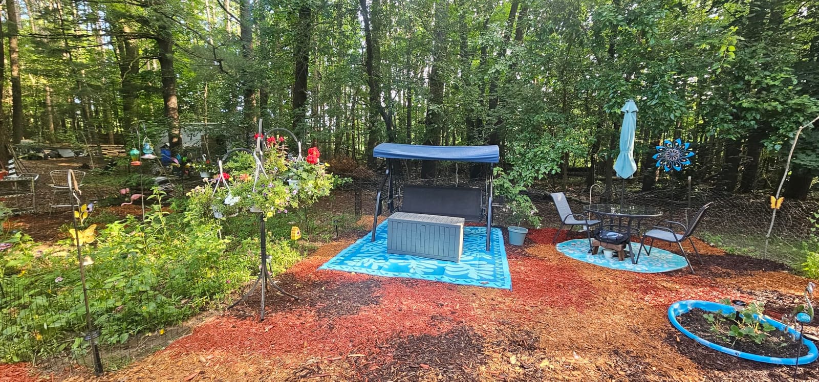 ZZW 3-Seat Outdoor Porch Swing with Stand, Patio Swing with Canopy, 2 in 1 Porch Swing Bed & Patio Swing Chair for Adult, Yard Swing w/Extra Pillows and Cup Holder (Blue) customer photo 2