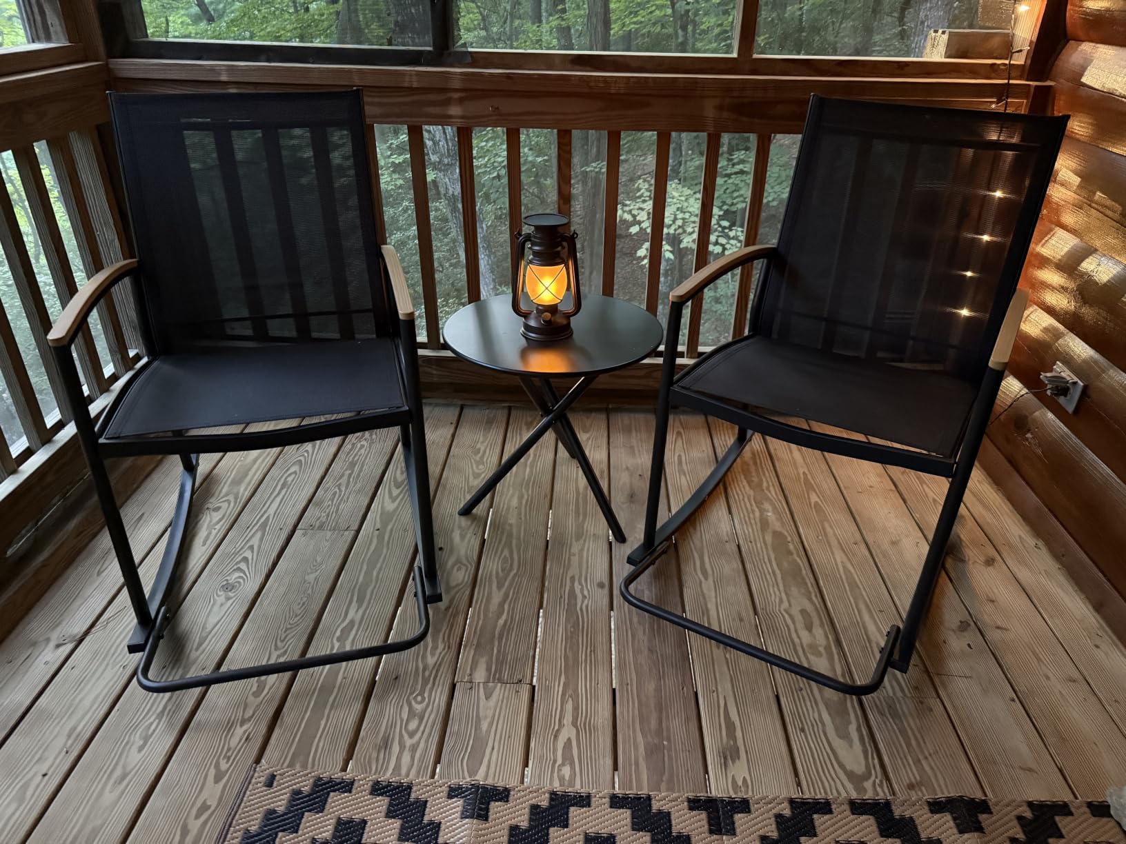 Shintenchi 3 Piece Outdoor Rocking Bistro Set, Textilene Fabric Small Patio Furniture Set, Front Porch Rocker Chairs Conversation Set with Table for Lawn, Garden, Balcony, Poolside (Black) customer photo 1
