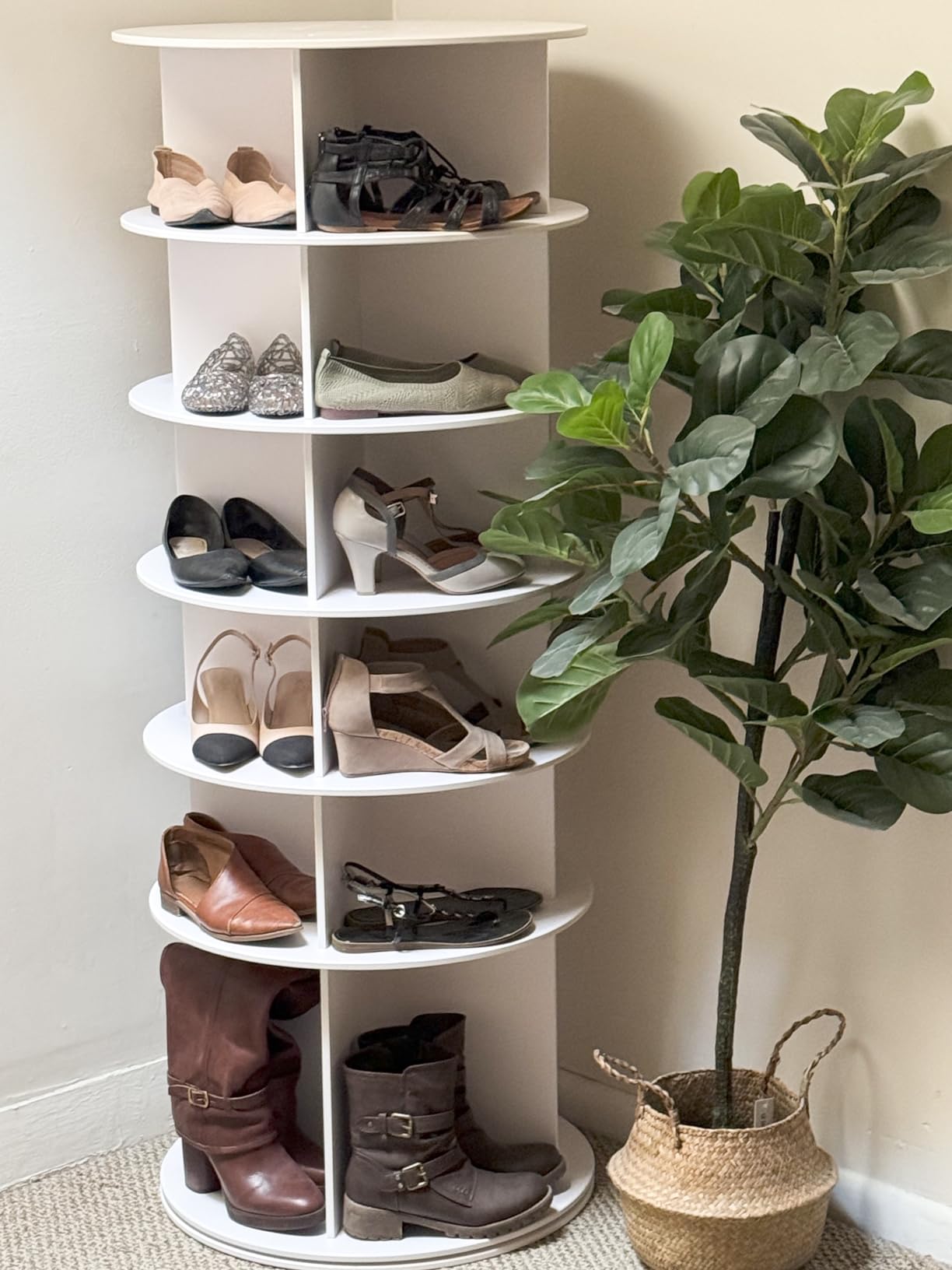 SpaceAid Rotating Shoe Rack 6 Tier Organizer, High Bottom Design Shoe Tower Spinning Storage Lazy Susan, Revolving Rack 360, Closet Handbag Display Rotate Organizers (White) customer photo 2