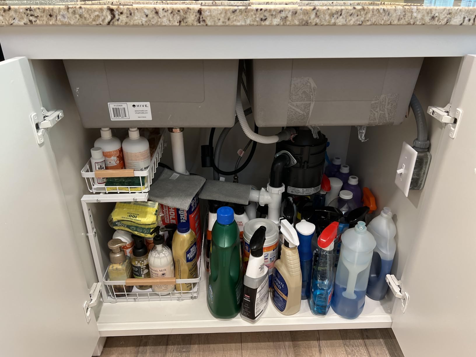 PXRACK Under Sink Organizer, Adjustable Height, 2 Tier Pull Out Under Cabinet Organizer, Slide Out Thickened Metal Under Sink Storage for Kitchen Bathroom Laundry Pantry Cabinet, White, Large-2-Pack customer photo 1