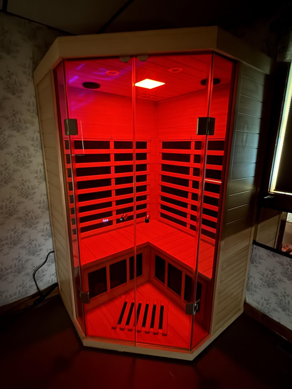 Smart Indoor Home Sauna 0-5mG Ultra Low Emf Far Infrared Sauna 2-3 Person, 1520w Hemlock Wooden Saunas Room with APP & LCD Control Panel, Bluetooth Speaker, Chromotherapy Lights, Thermal Cover customer photo 1