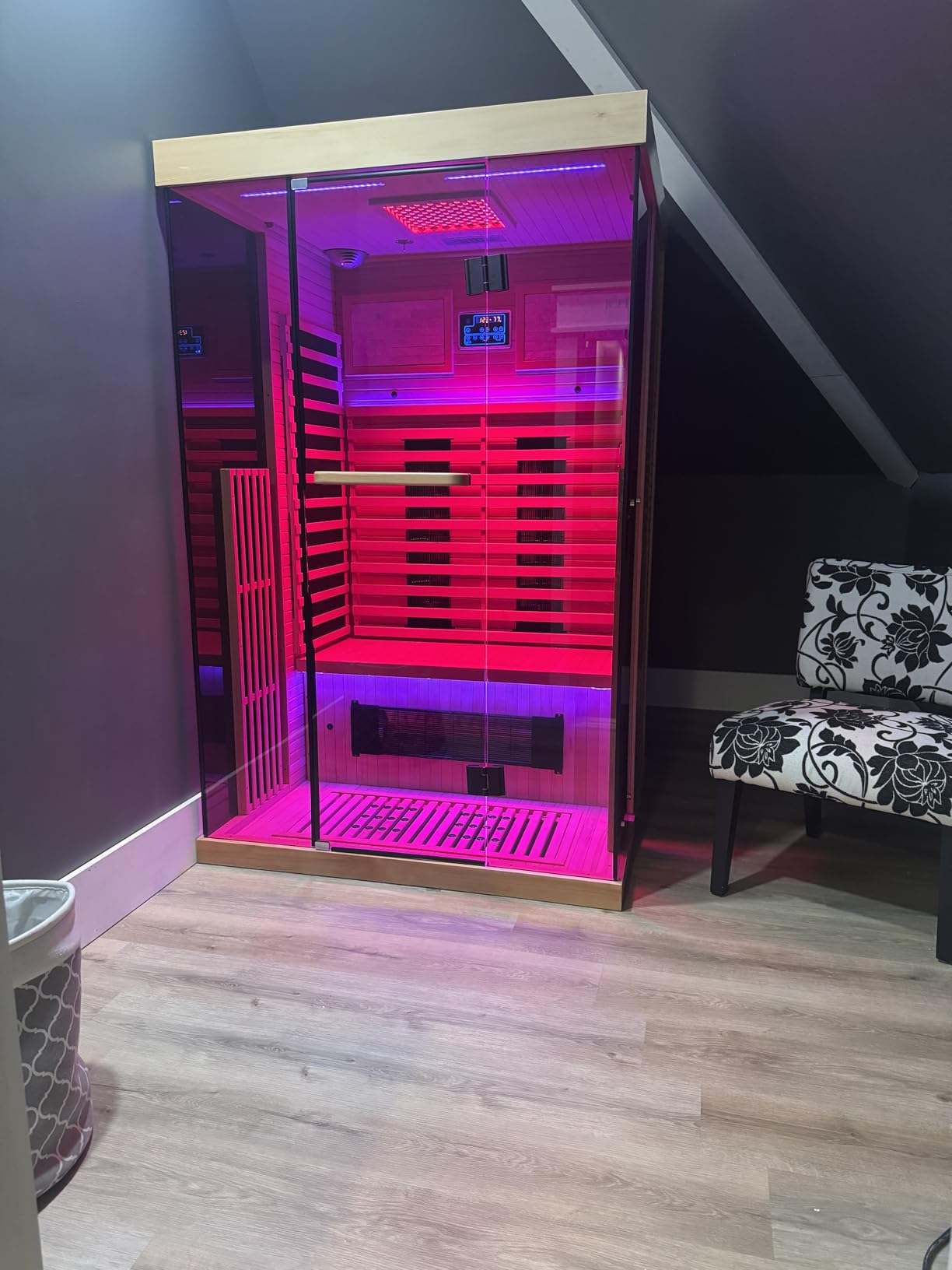 MEISSALIVVE Full Spectrum Infrared Sauna,2-3 Person Home Sauna,Wooden Canadian Hemlock Indoor Spa Sauna with Resonance Speaker, Panoramic Tempered Glass Door customer photo 2