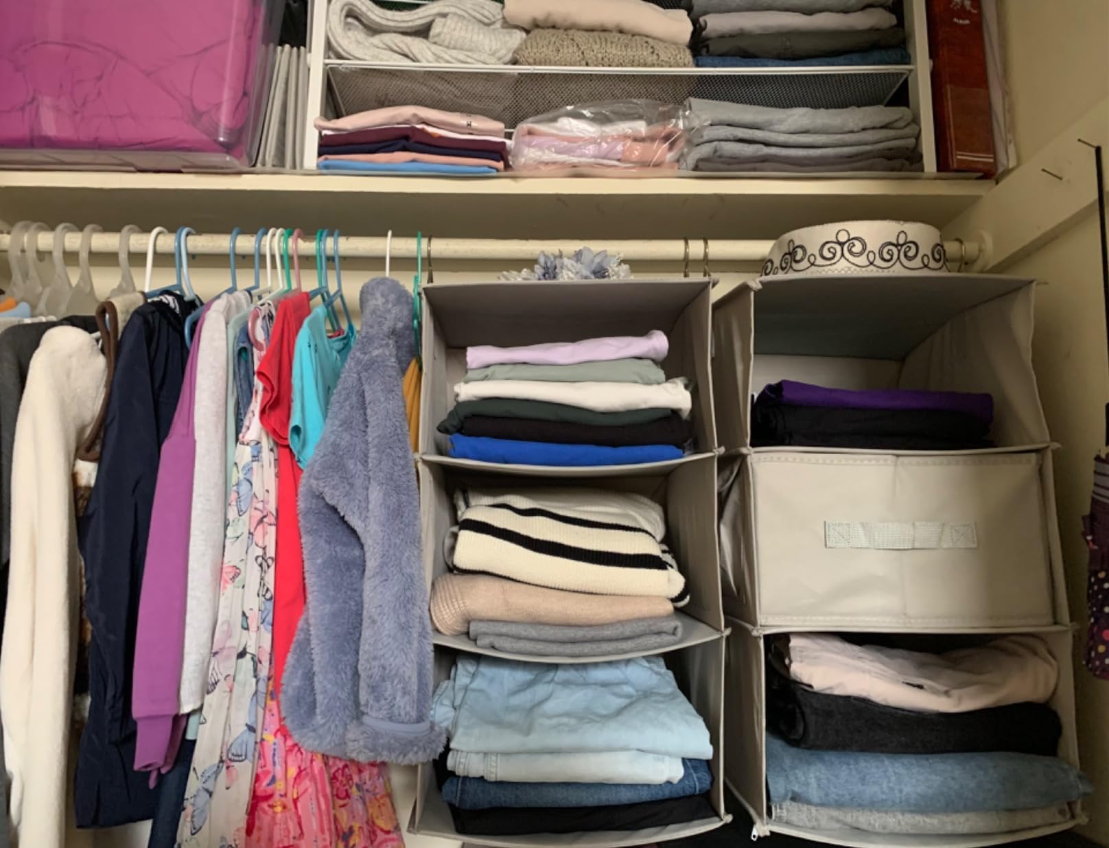 6-Shelf Hanging Closet Organizer with 3 Drawers, 2-in-1 Design, Beige customer photo 1