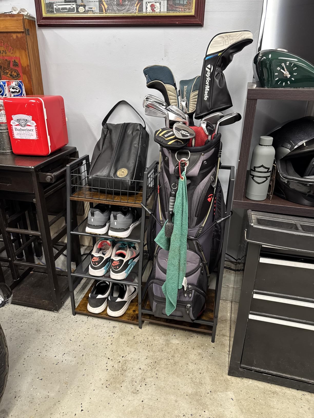 DAOUTIME Golf Bag Stand with Wheels, Golf Bag Organize for Garage Organization, Golf Storage Rack with Extra Storage Rack for Golf Clubs & Golf Essentials, Ideal for Club, Shed, Basement customer photo 2