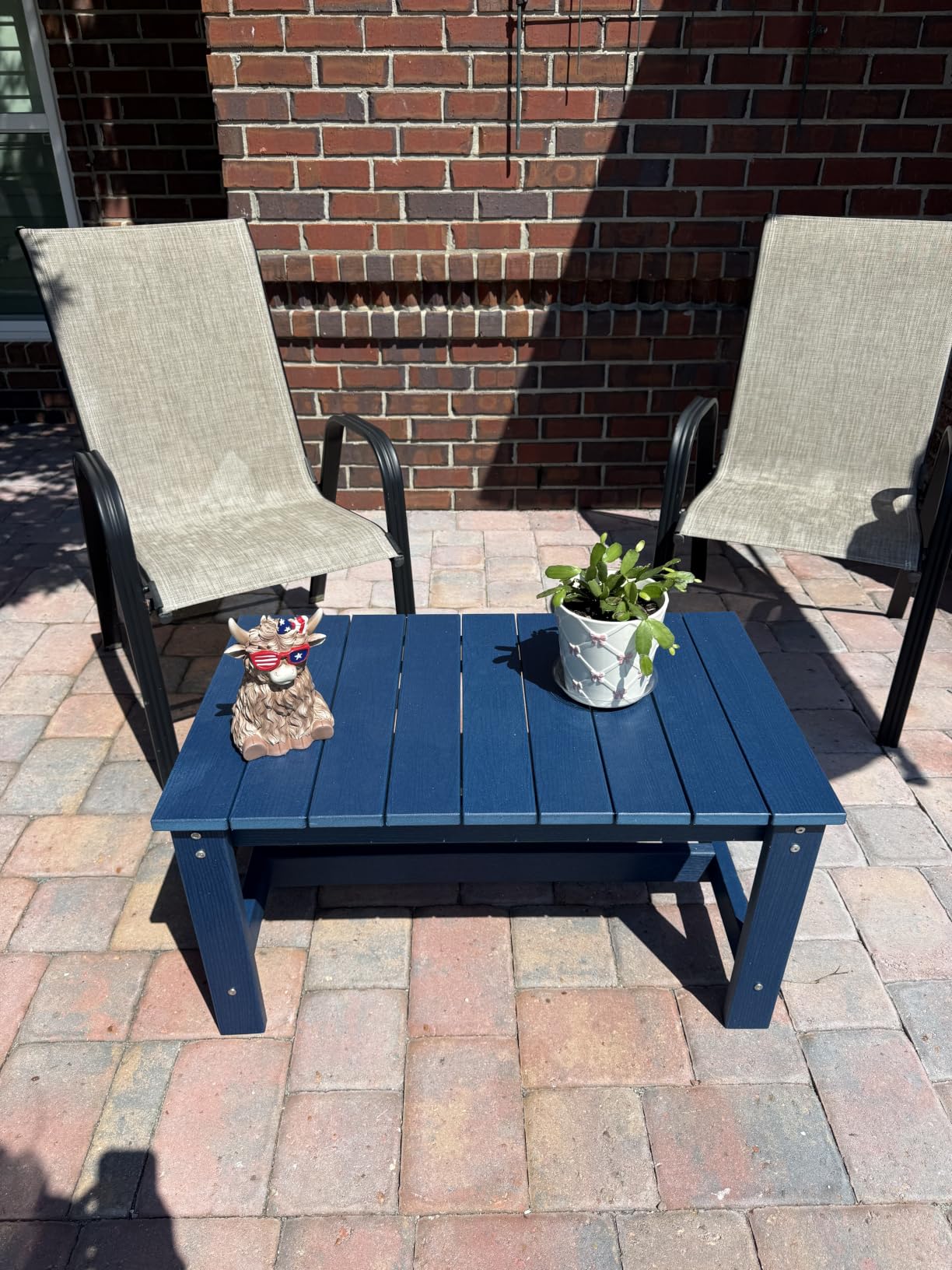 SERWALL HDPE Outdoor Coffee Table with Umbrella Hole, Black customer photo 2