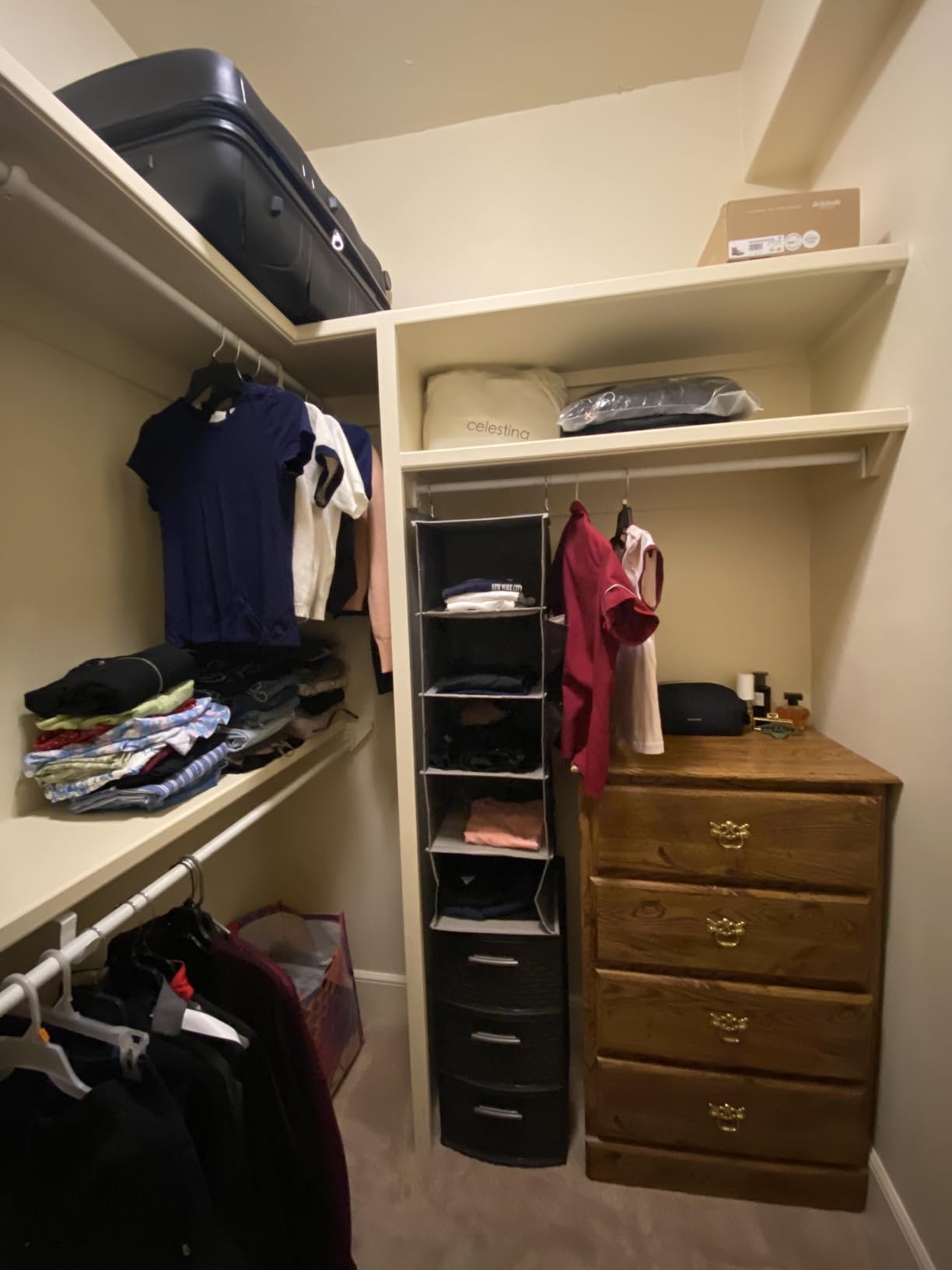 BOOMIBOO Hanging Closet Organize and Shelves,5-Hanging Shelf with 2 Side Pockets,Storage Foldable (Grey) customer photo 1