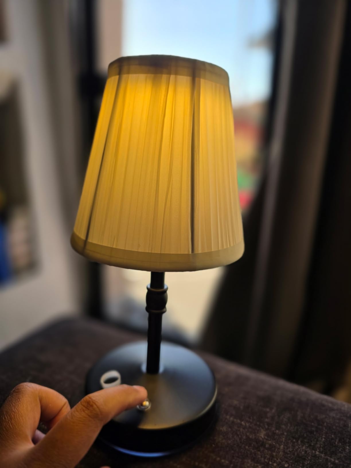 5w Led Cordless Mini Lamps,3000 mah Battery Operated Lamp,3 Color Temperature Dimmable Table Lamp,Gold Rechargeable Table Lamp Fabric,Aesthetic Small kitchen Lamp for Counter,Restaurant,Bar,H9.8