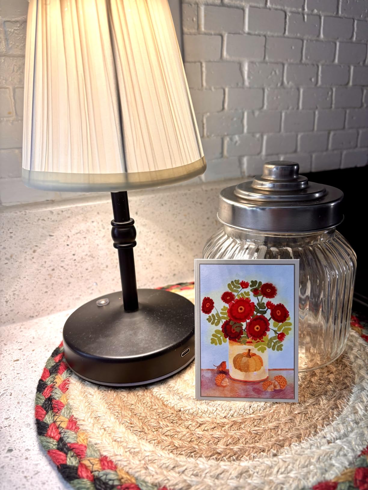 5w Led Cordless Mini Lamps,3000 mah Battery Operated Lamp,3 Color Temperature Dimmable Table Lamp,Gold Rechargeable Table Lamp Fabric,Aesthetic Small kitchen Lamp for Counter,Restaurant,Bar,H9.8