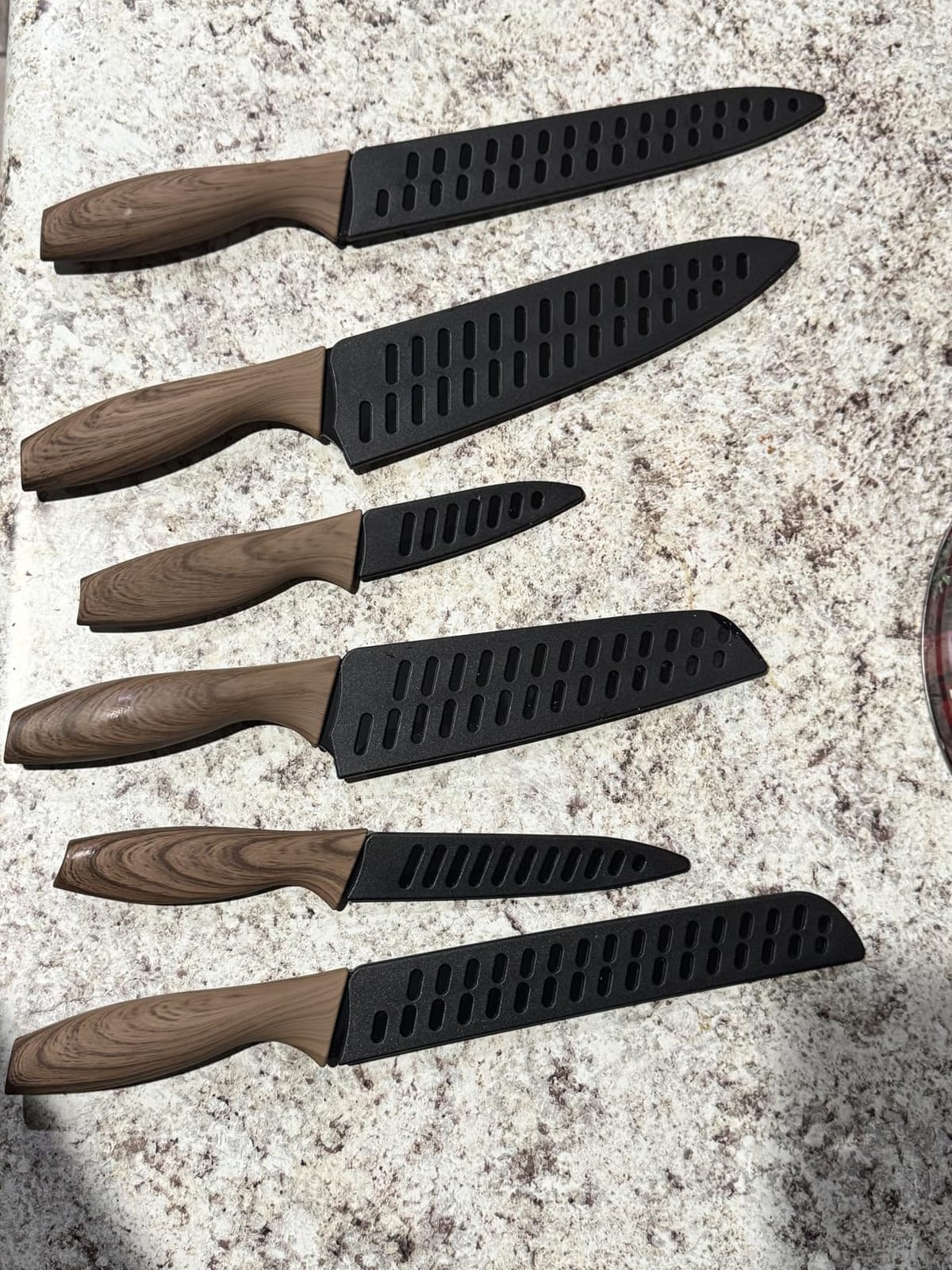 CAROTE 12-Piece Knife Set, Knives with Wood-Grain Finish Handles, Black | 6 Blade Guards, Stainless Steel Blade, Ceramic Nonstick Coating, Long-Lasting Sharpness, Rust-Resistant, Kitchen, Camping, RV customer photo 2