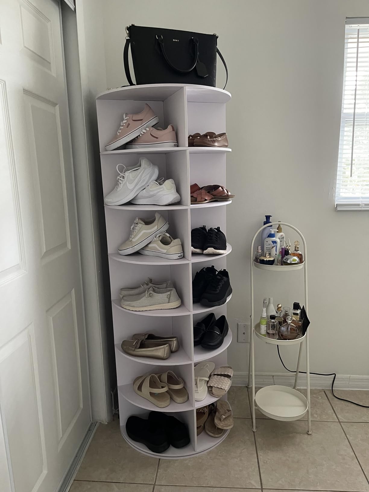 7 Tier Rotating Shoe Rack Tower, 360° Spinning Display Rack, Space Saving Storage Organizer with Lazy Susan for Closet, Hallway, Bedroom, Living Room, Dressing Room customer photo 1