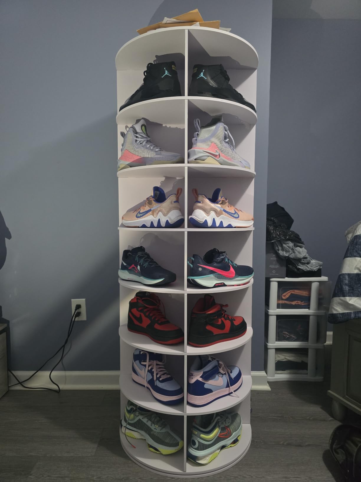 7 Tier Rotating Shoe Rack Tower, 360° Spinning Display Rack, Space Saving Storage Organizer with Lazy Susan for Closet, Hallway, Bedroom, Living Room, Dressing Room customer photo 2