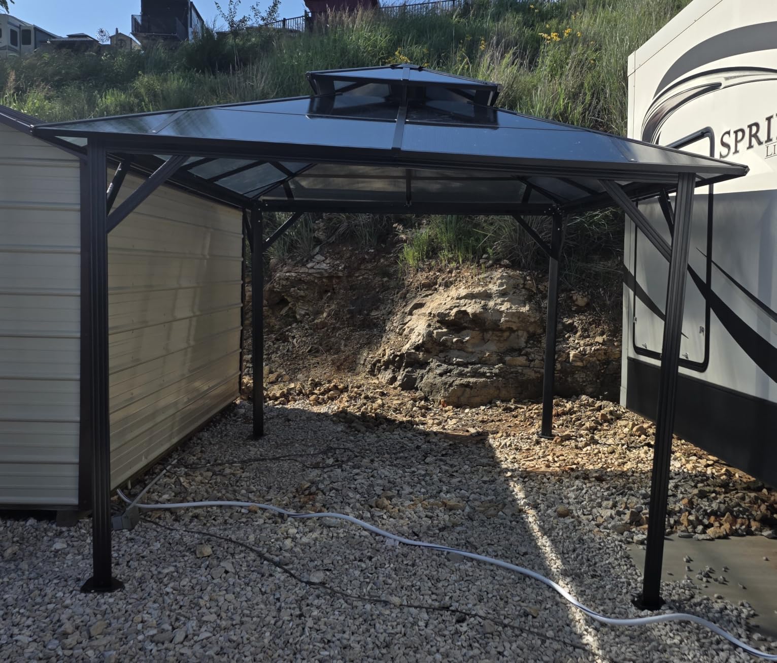 Aoxun 12'x10' Hardtop Gazebo with Polycarbonate Double Roof, Brown customer photo 1