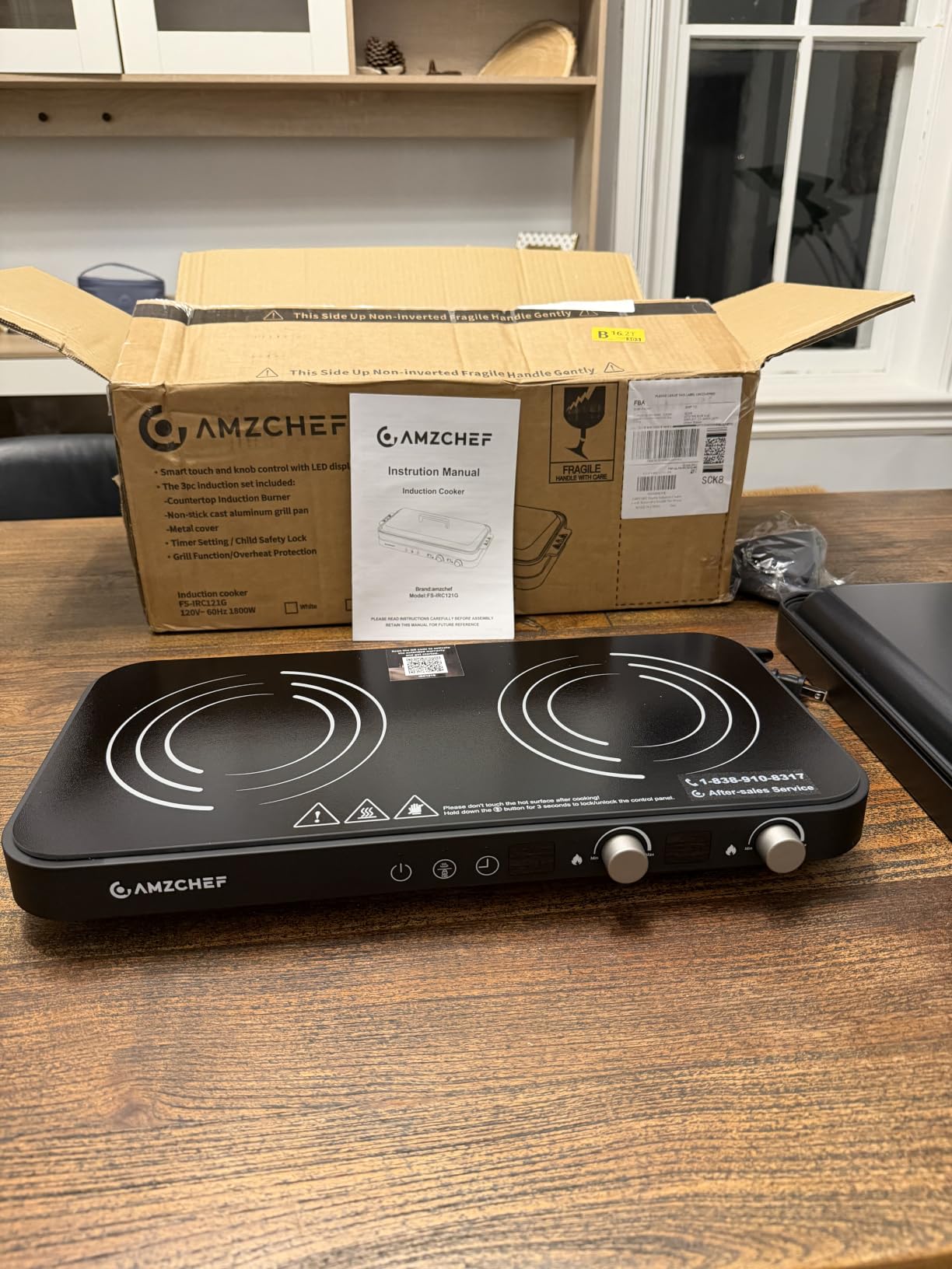 AMZCHEF Double Induction Cooktop with Removable Griddle Pan Non-stick, Black | 1800W 2 burner Portable Induction Stove With Sensor Touch 9 Power Levels, 99 Min Timer, Child Lock, Suitable for Kitchen, BBQ customer photo 1