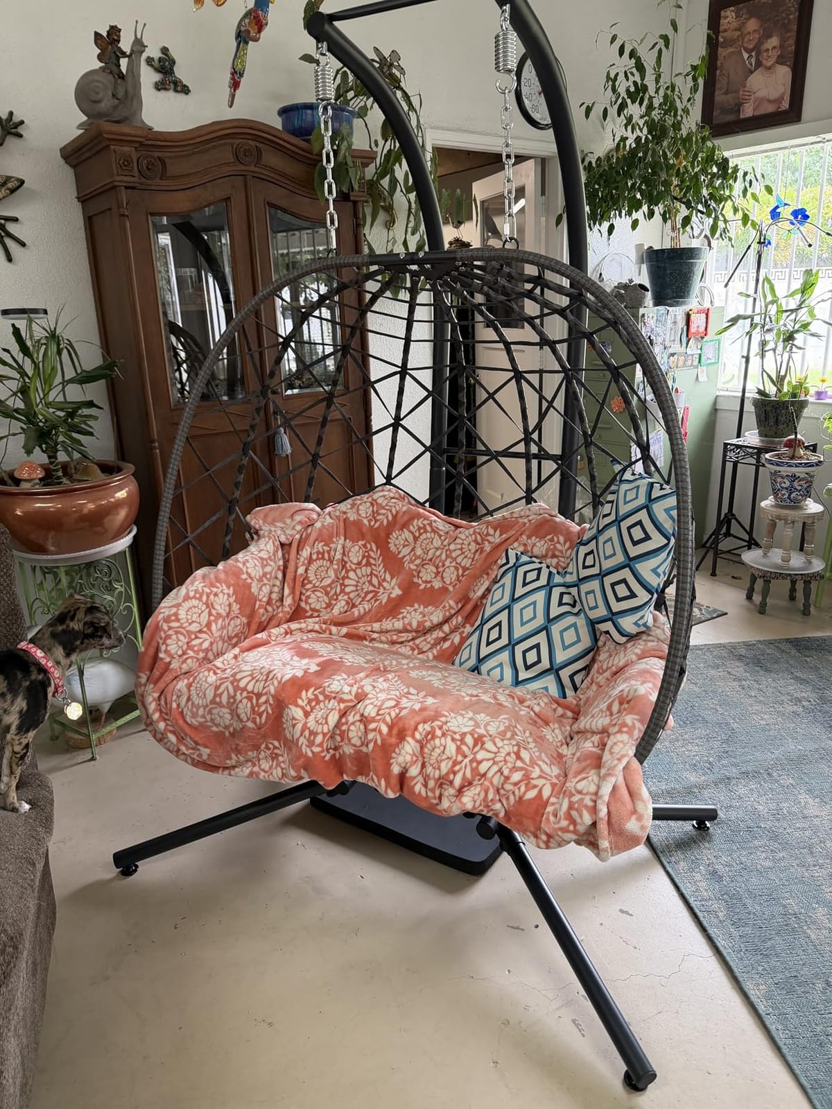 SWITTE Double Egg Chair Outdoor with Stand, Patio Hanging Swing, Grey customer photo 2