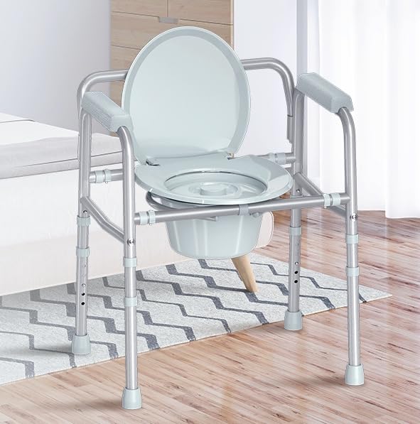 HOMLAND 3-in-1 Bedside Commode Toilet with Sturdy Dual-Crossbar, 350lb customer photo 1