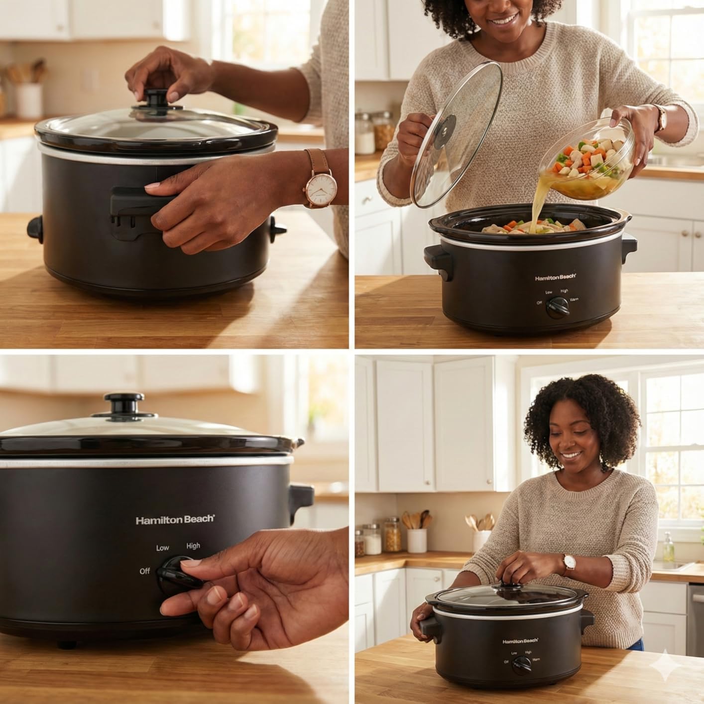Hamilton Beach 6 Quart Slow Cooker With Space-Saving Folding Handles | 3 Heat Settings | Dishwasher Safe Stoneware Crock & Glass Lid, Black | 33664 customer photo 2