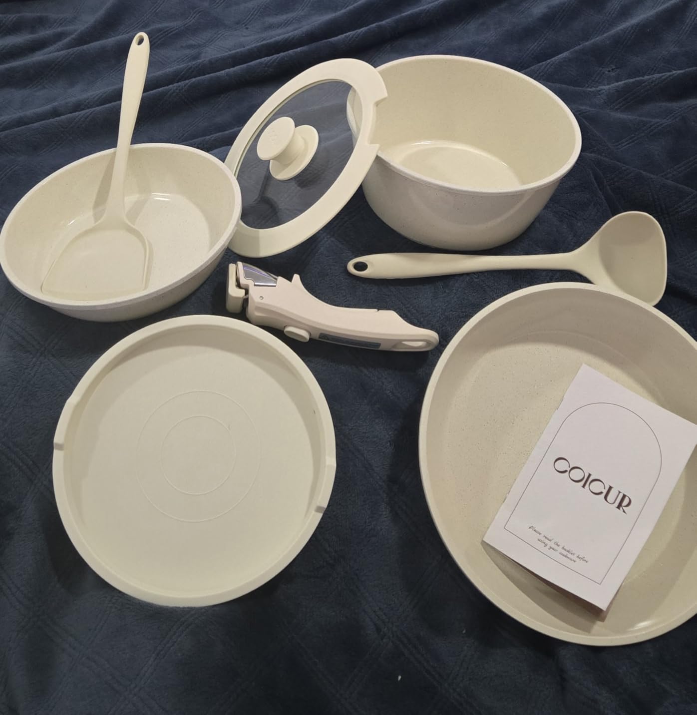 Ceramic Cookware Set Non Stick 8Pcs Pots and Pans Set Detachable Handle Induction Kitchen Cooking Set with Frying Pans Oven Dishwasher Safe, PFAS/PFOA Free, Cream White customer photo 1