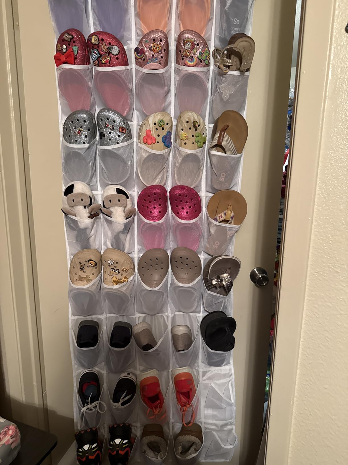 Over the Door Shoe Organizer with 40 Large Breathable Mesh Pockets, Space Saving Shoe Holder, Hanging Shoe Rack for Entryway Bedroom Closet Storage (White, 40 Pockets) customer photo 2