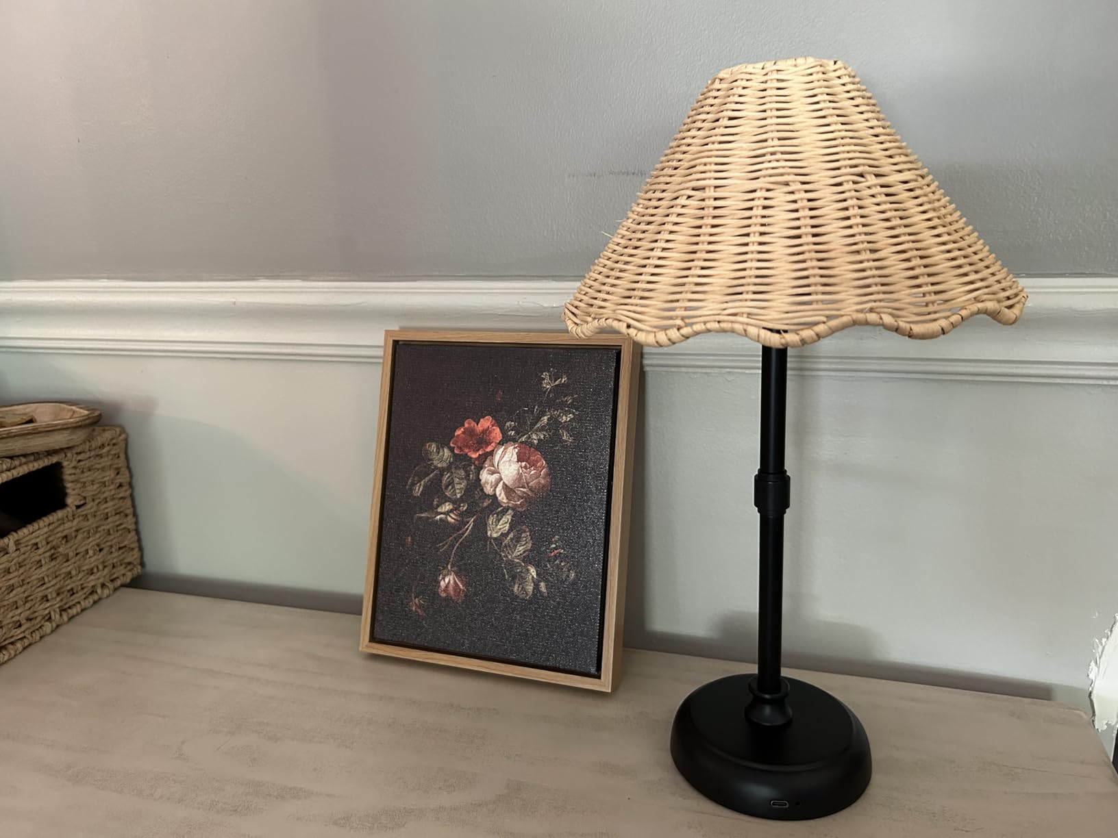 Mini Cordless Boho Rattan Table lamp, 5200-mAh Rechargeable Battery, 3-Level Brightness Dimmable, Build-in Integrated LED 320 Lumen Max, Rattan Shade, for Bedside Restaurant Dining Table customer photo 2