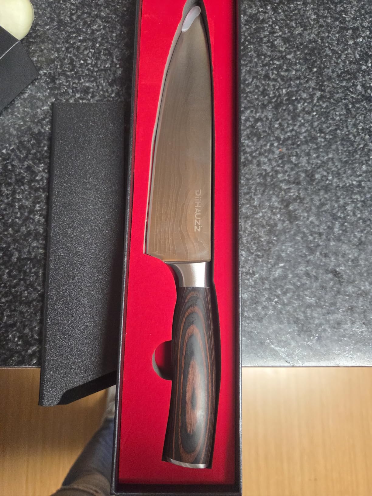 DiiHAUZZ 8 Inch Chef Knife, High Carbon Stainless Steel Kitchen Knife | Ultra Sharp 12-15° Edge, Ergonomic Handle, No Crack No Shrink Pakkawood, Great Edge Retention, 59HRC, Sheath & Gift Box customer photo 2
