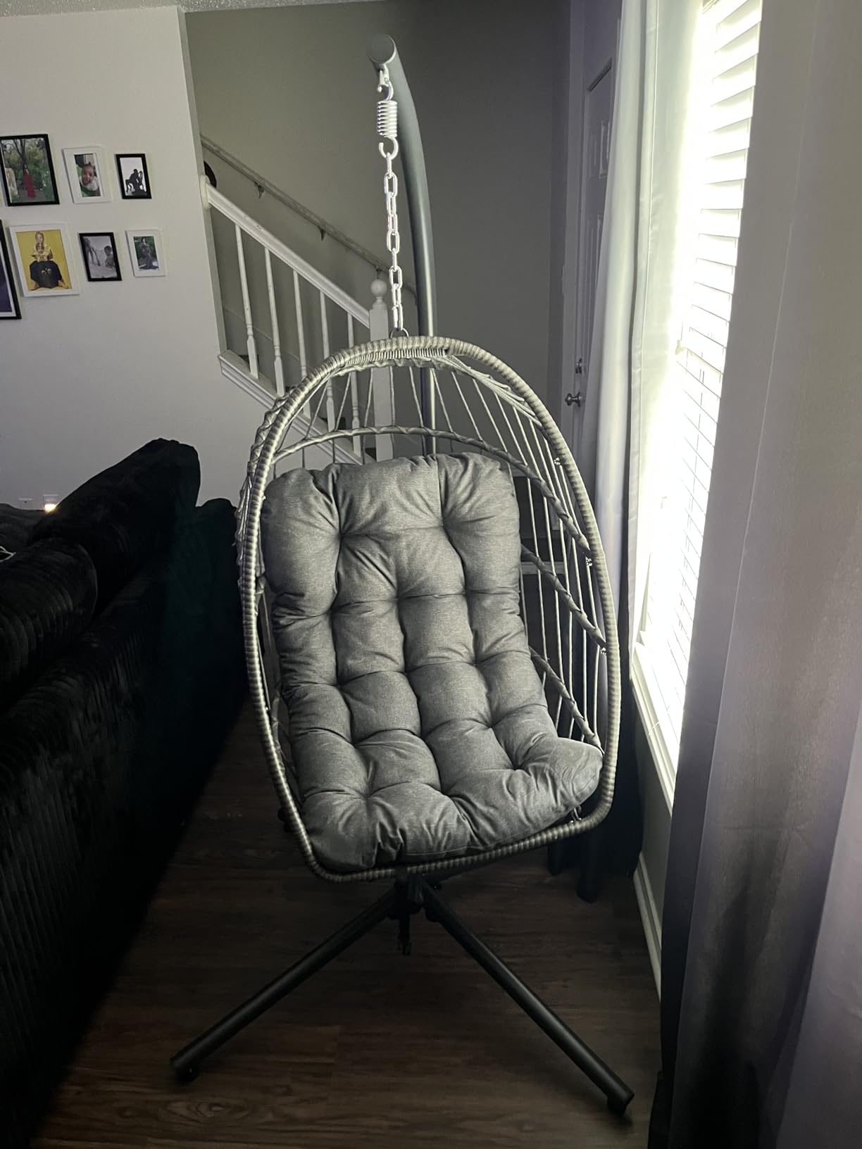 SWITTE Egg Chair Outdoor with Stand, Indoor Wicker Hanging Egg Swing, Cream customer photo 1